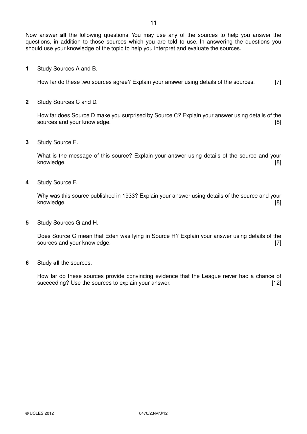 Cambridge IGCSE History 0470 2012 May/June Paper 2 · Variant 3 question paper, page 11 of 12
