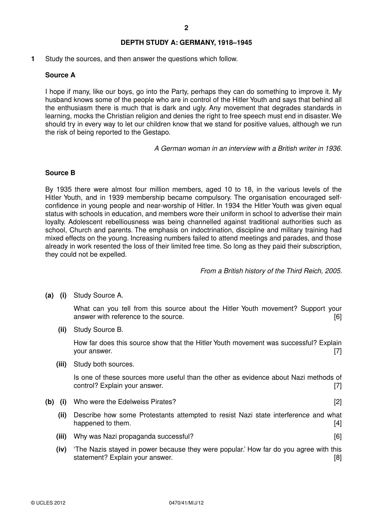 Cambridge IGCSE History 0470 2012 May/June Paper 4 · Variant 1 question paper, page 2 of 12