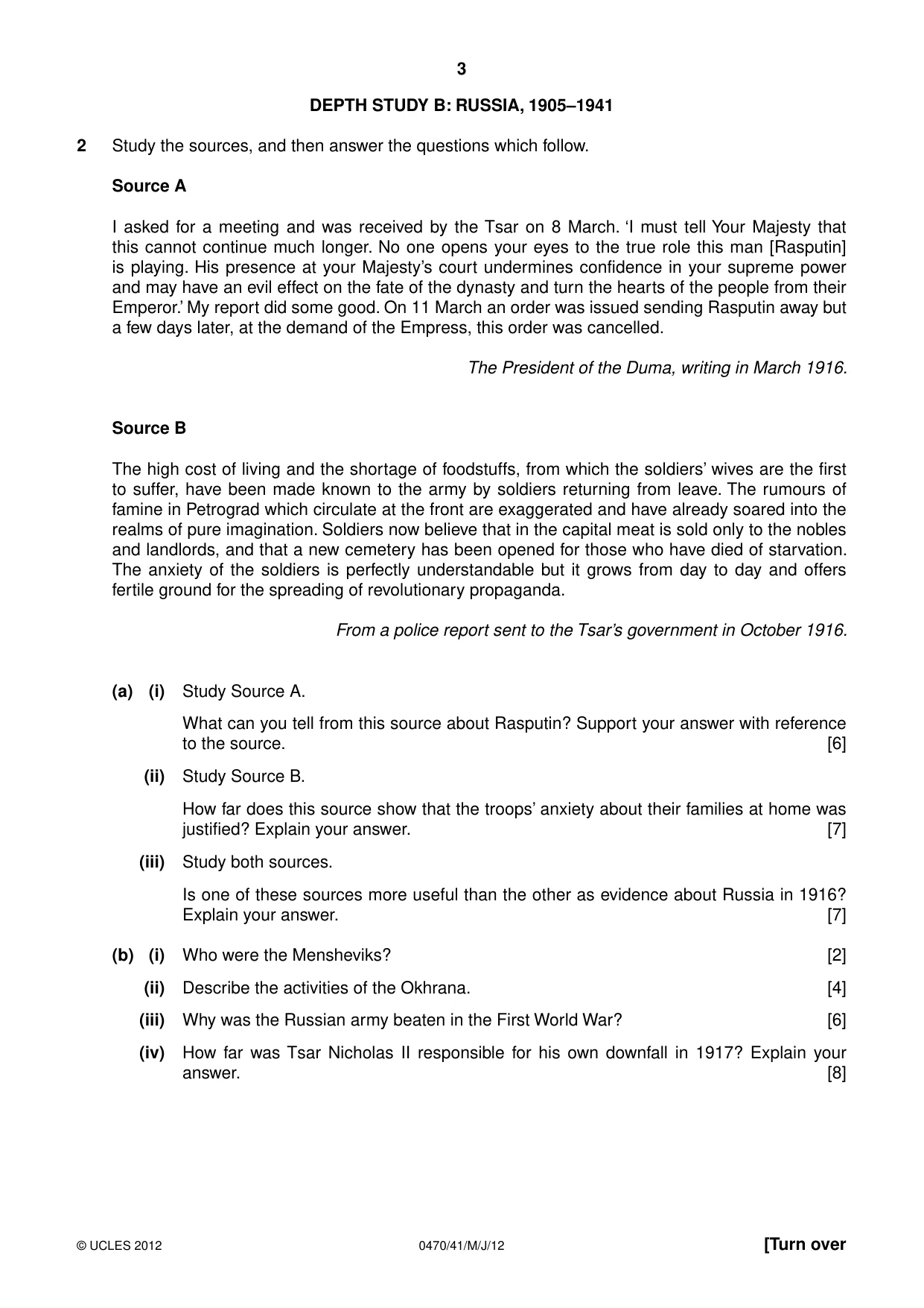 Cambridge IGCSE History 0470 2012 May/June Paper 4 · Variant 1 question paper, page 3 of 12