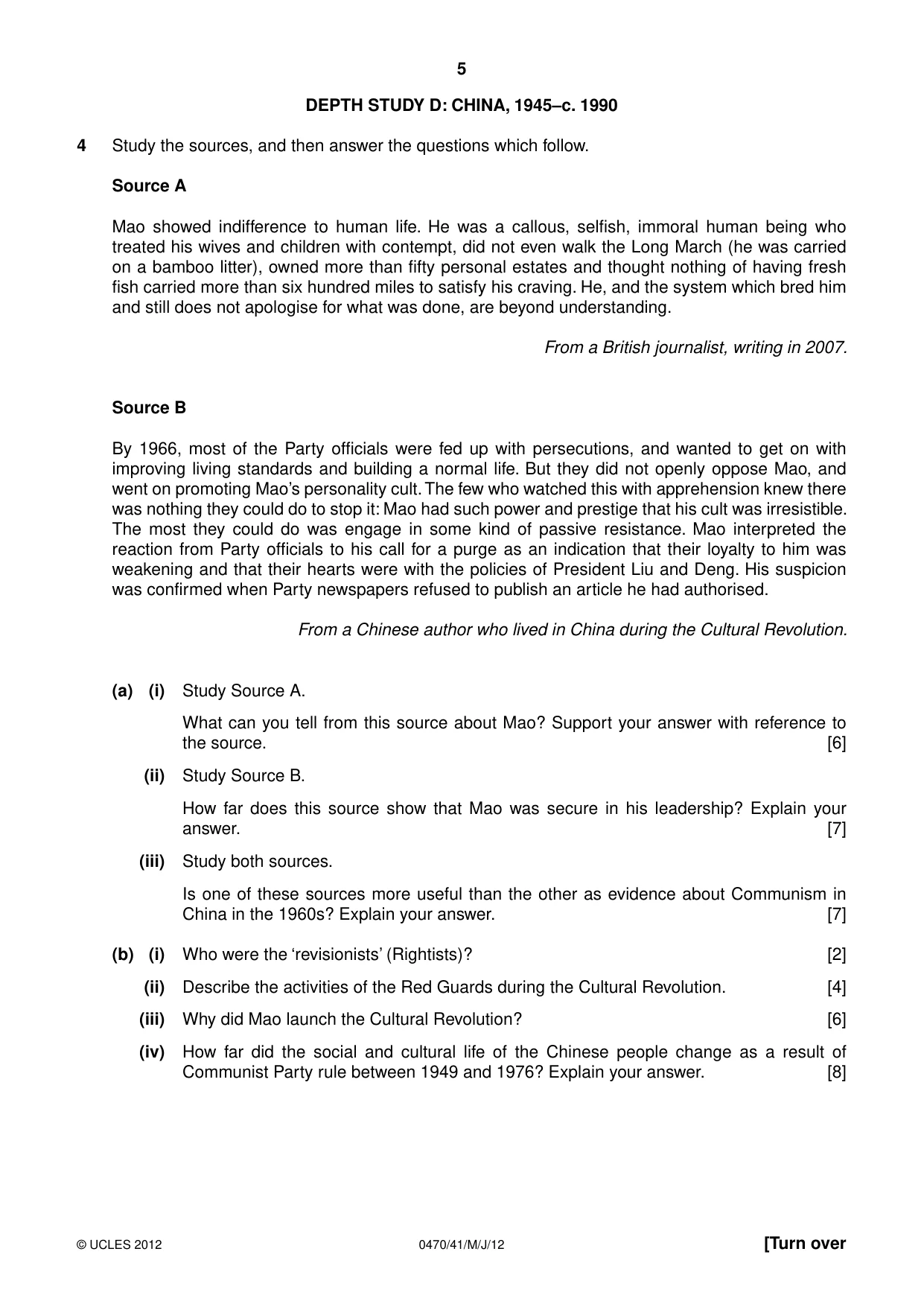 Cambridge IGCSE History 0470 2012 May/June Paper 4 · Variant 1 question paper, page 5 of 12
