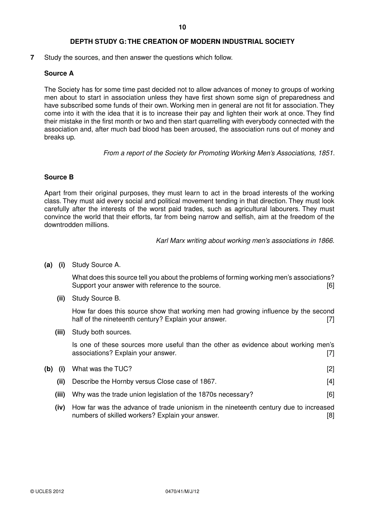 Cambridge IGCSE History 0470 2012 May/June Paper 4 · Variant 1 question paper, page 10 of 12