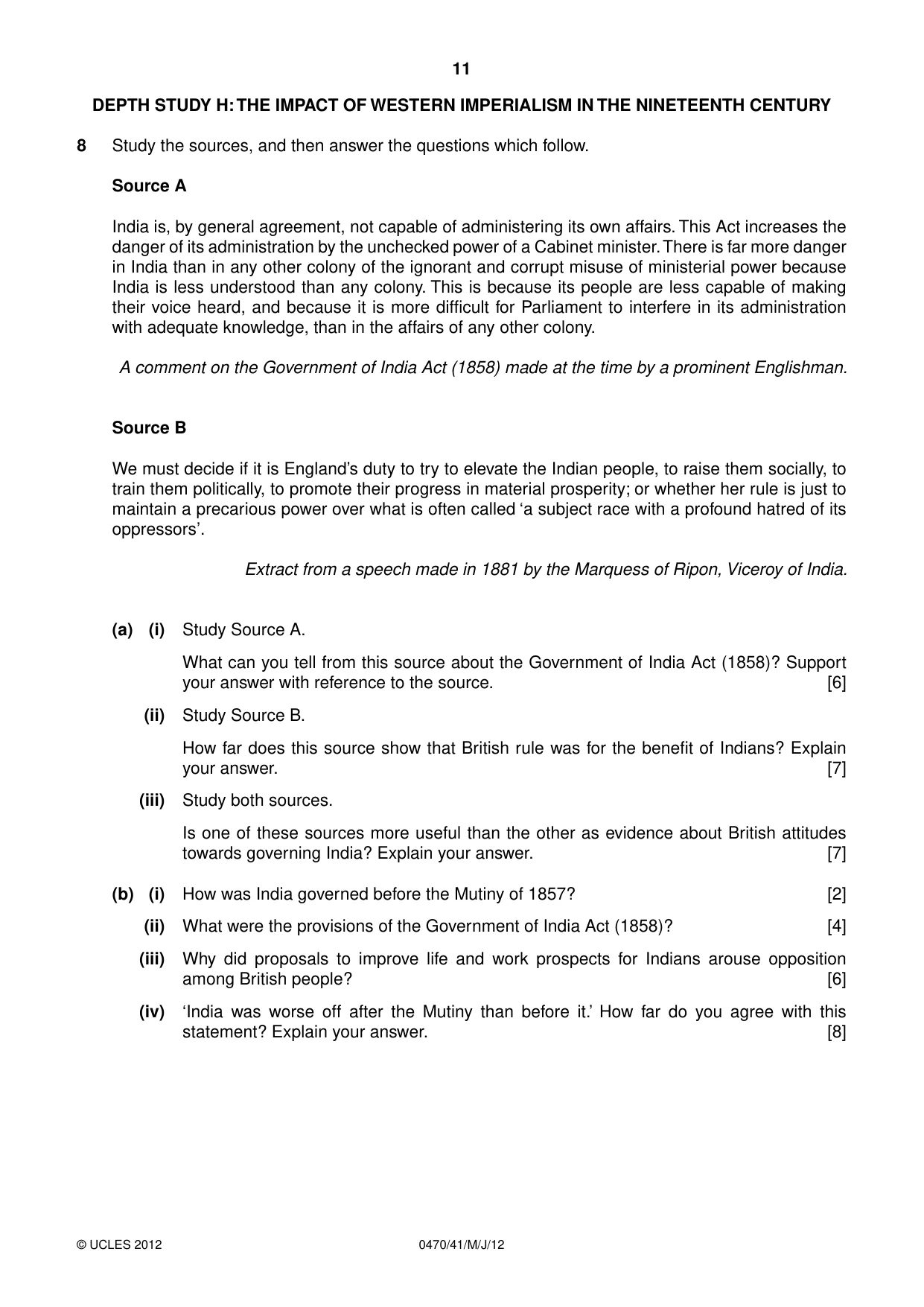 Cambridge IGCSE History 0470 2012 May/June Paper 4 · Variant 1 question paper, page 11 of 12