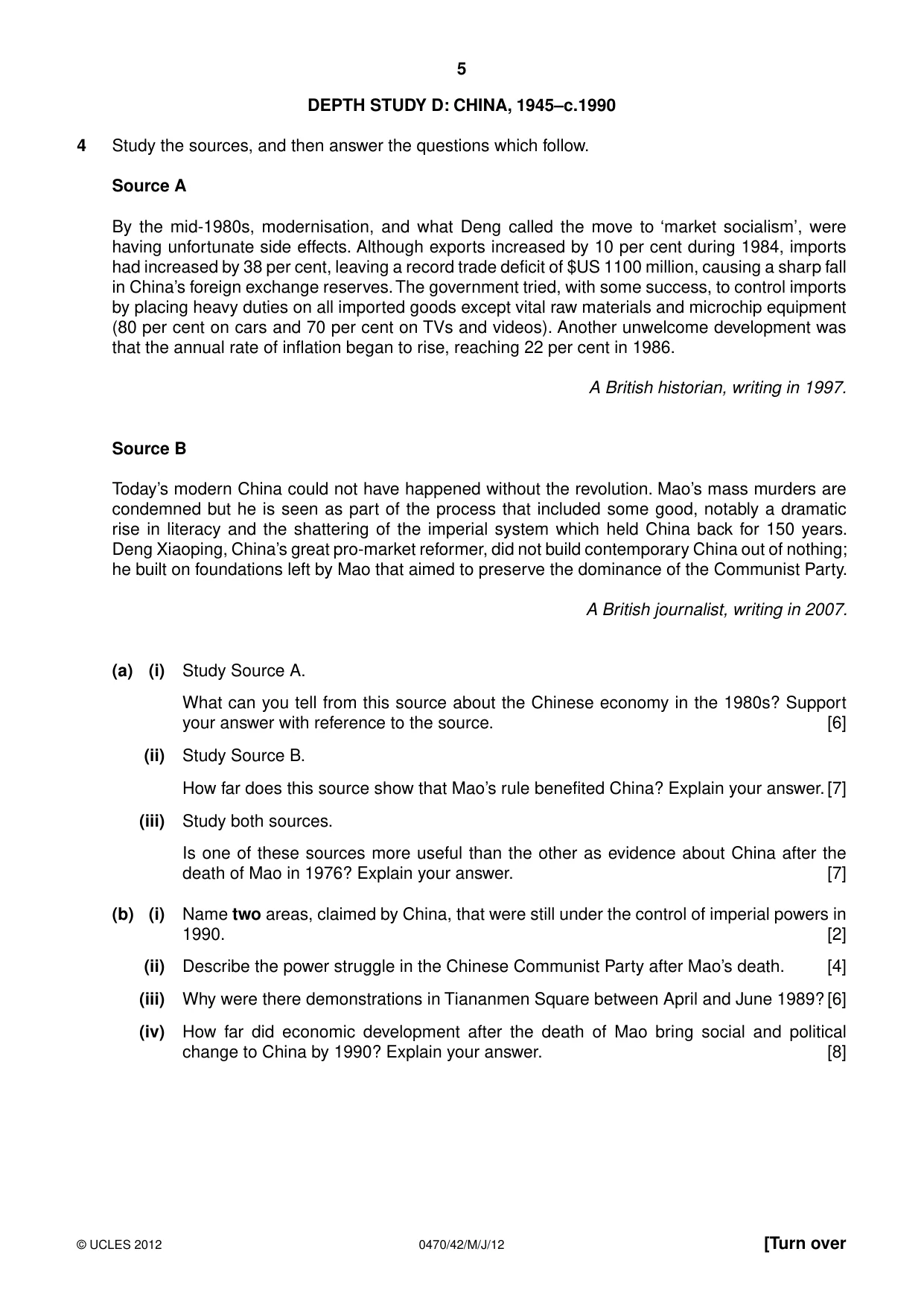 Cambridge IGCSE History 0470 2012 May/June Paper 4 · Variant 2 question paper, page 5 of 12