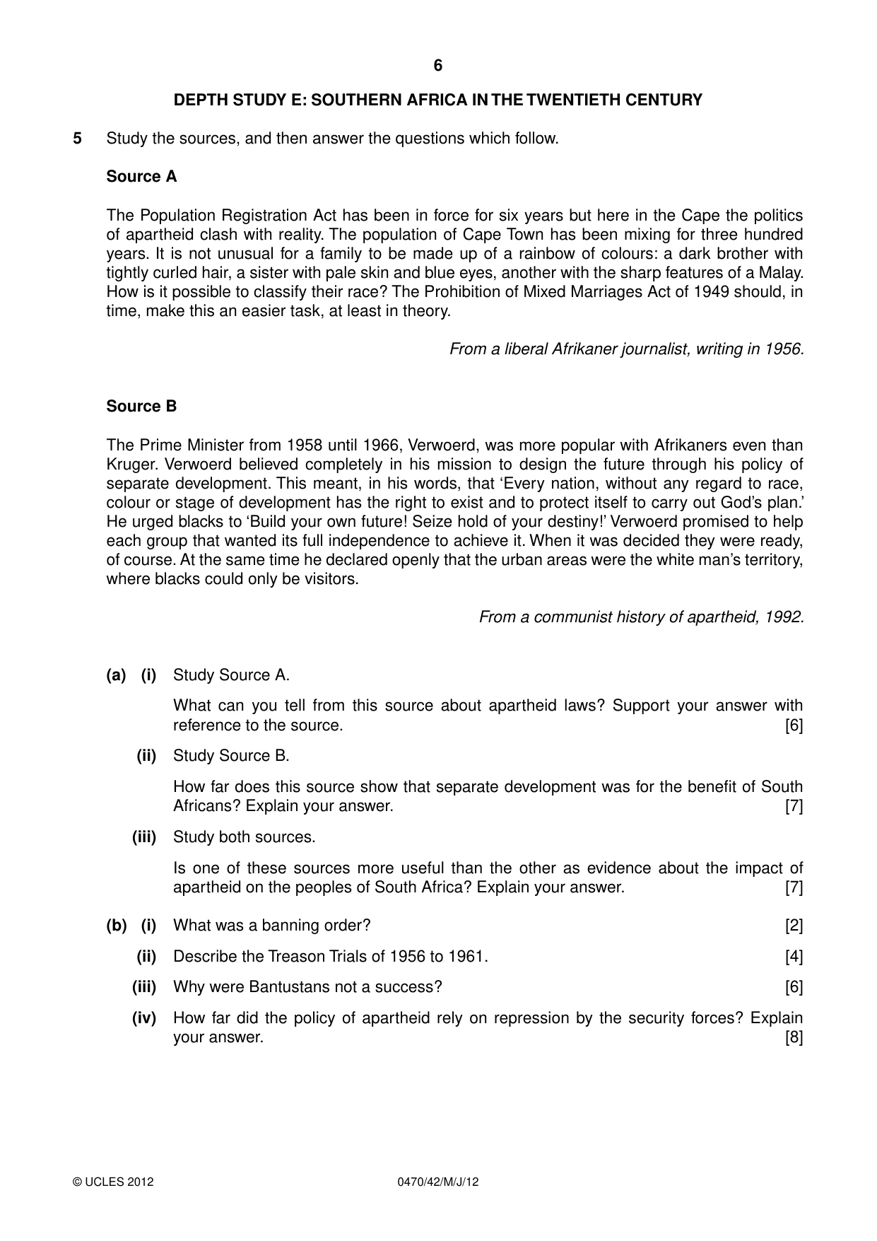 Cambridge IGCSE History 0470 2012 May/June Paper 4 · Variant 2 question paper, page 6 of 12
