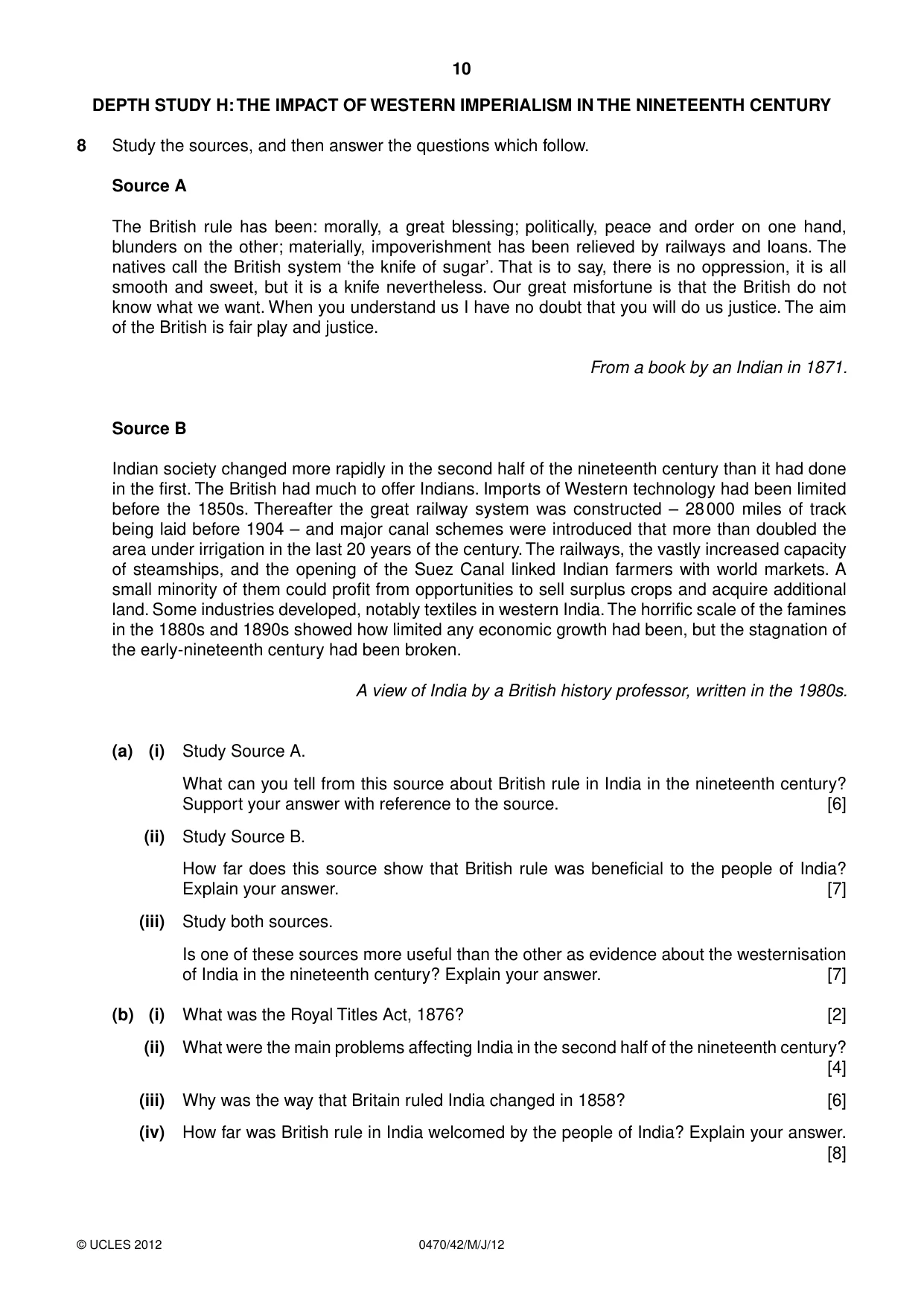 Cambridge IGCSE History 0470 2012 May/June Paper 4 · Variant 2 question paper, page 10 of 12
