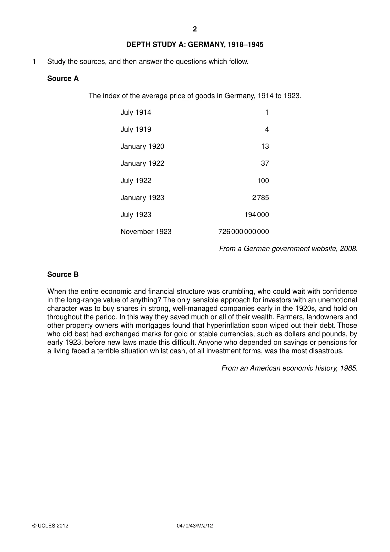 Cambridge IGCSE History 0470 2012 May/June Paper 4 · Variant 3 question paper, page 2 of 12