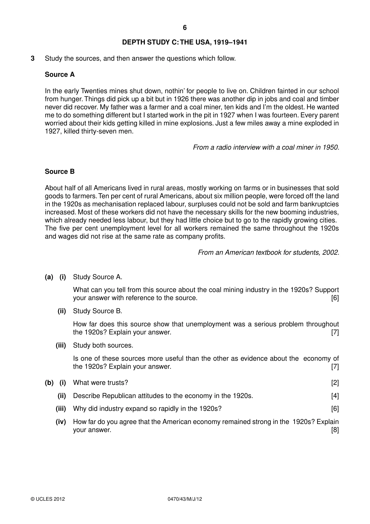Cambridge IGCSE History 0470 2012 May/June Paper 4 · Variant 3 question paper, page 6 of 12