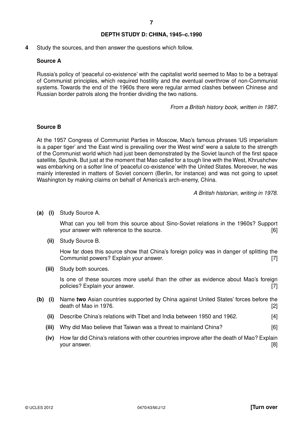 Cambridge IGCSE History 0470 2012 May/June Paper 4 · Variant 3 question paper, page 7 of 12