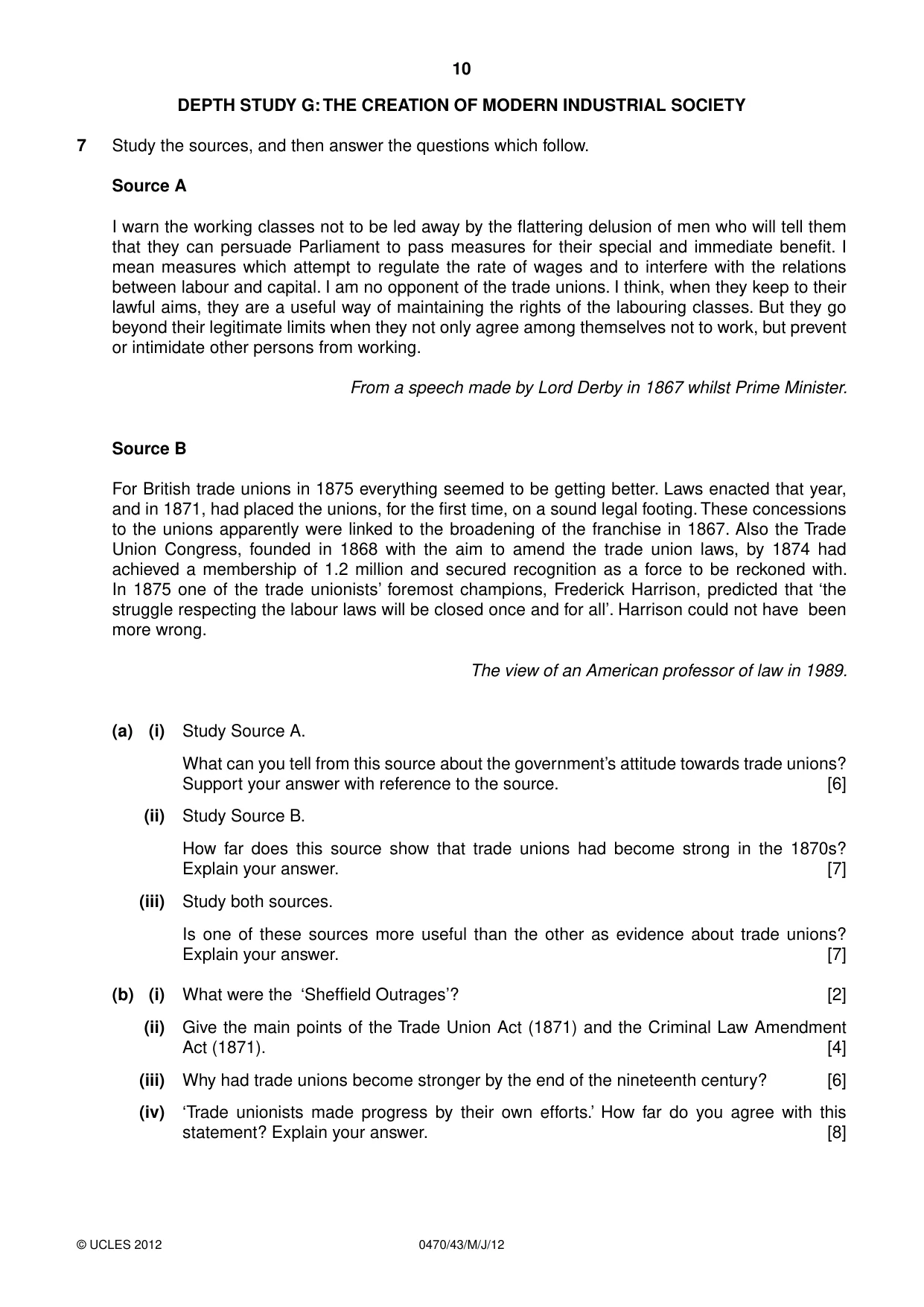Cambridge IGCSE History 0470 2012 May/June Paper 4 · Variant 3 question paper, page 10 of 12