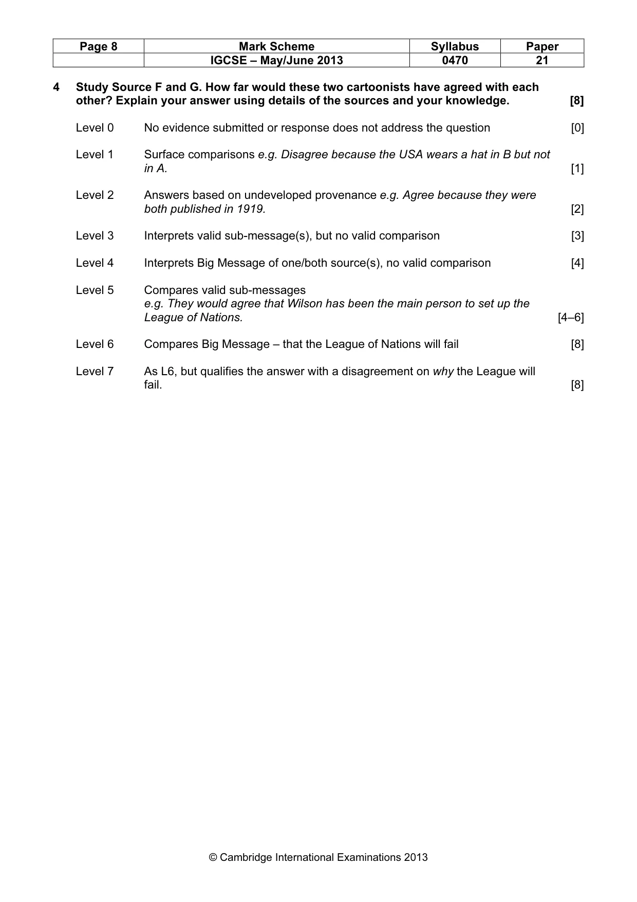 Mark scheme, page 8 of 10