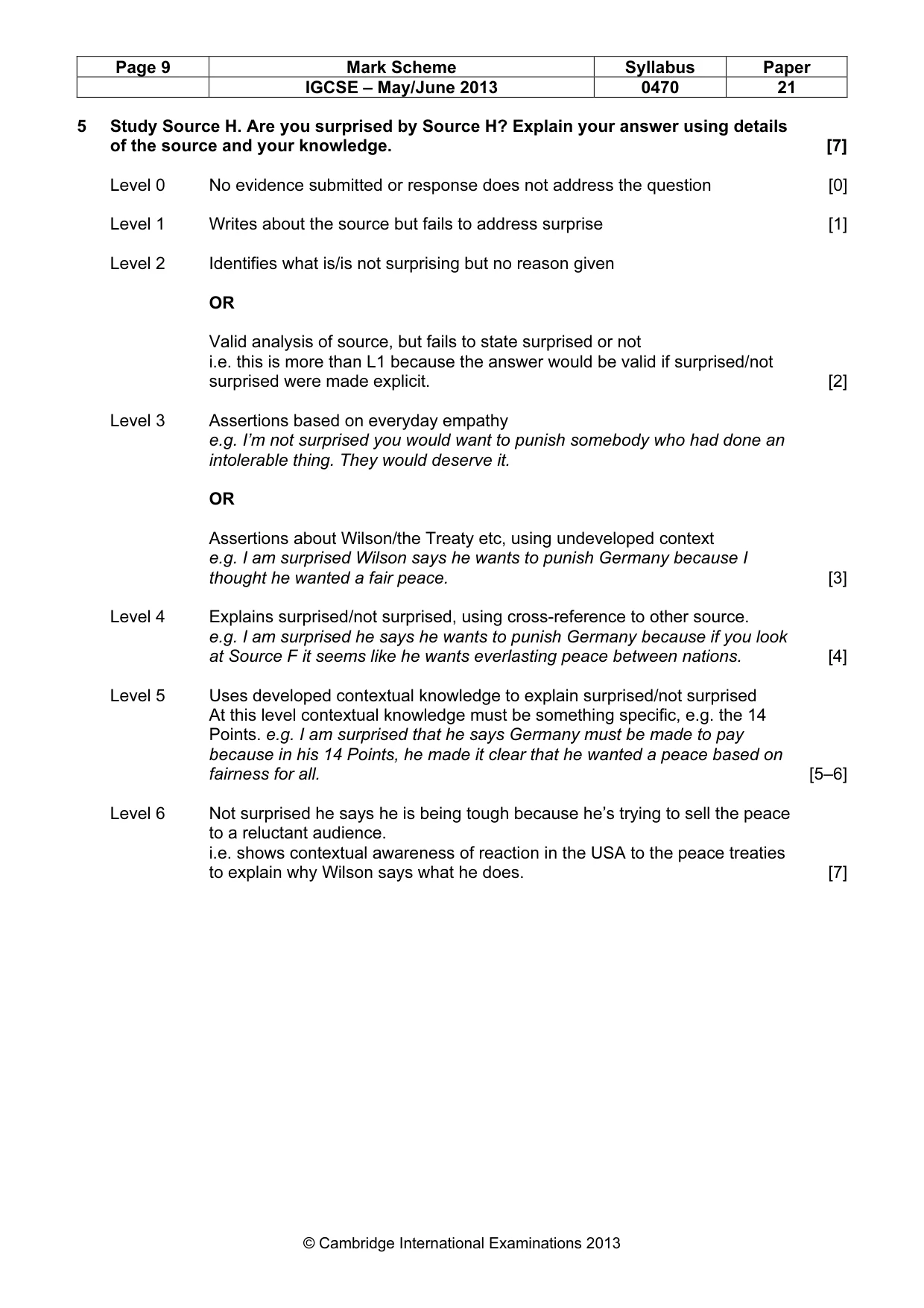 Mark scheme, page 9 of 10