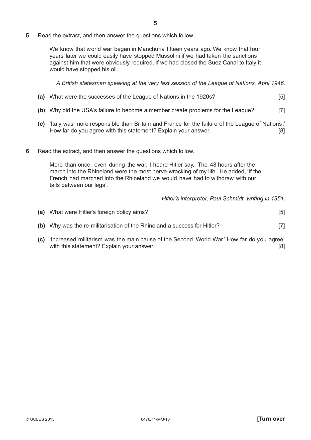 Cambridge IGCSE History 0470 2013 May/June Paper 1 · Variant 1 question paper, page 5 of 20