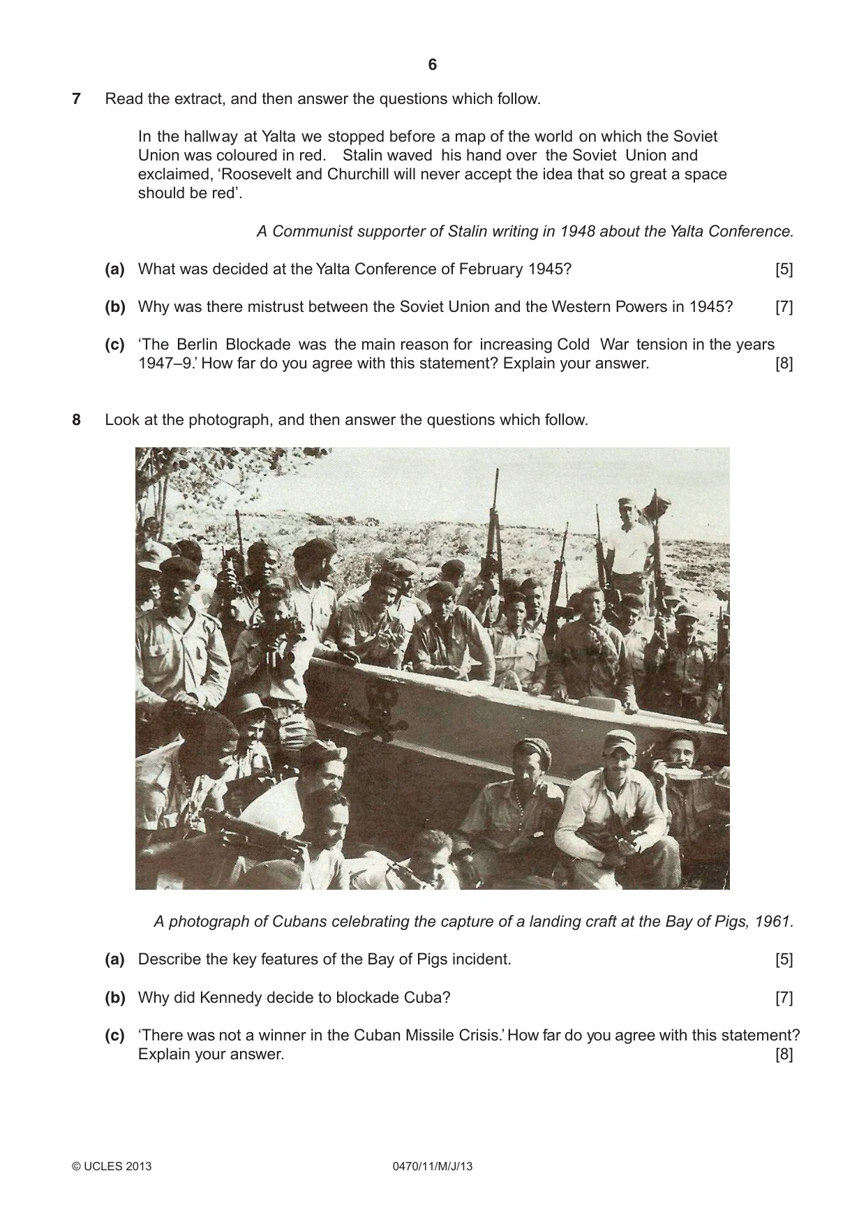 Cambridge IGCSE History 0470 2013 May/June Paper 1 · Variant 1 question paper, page 6 of 20
