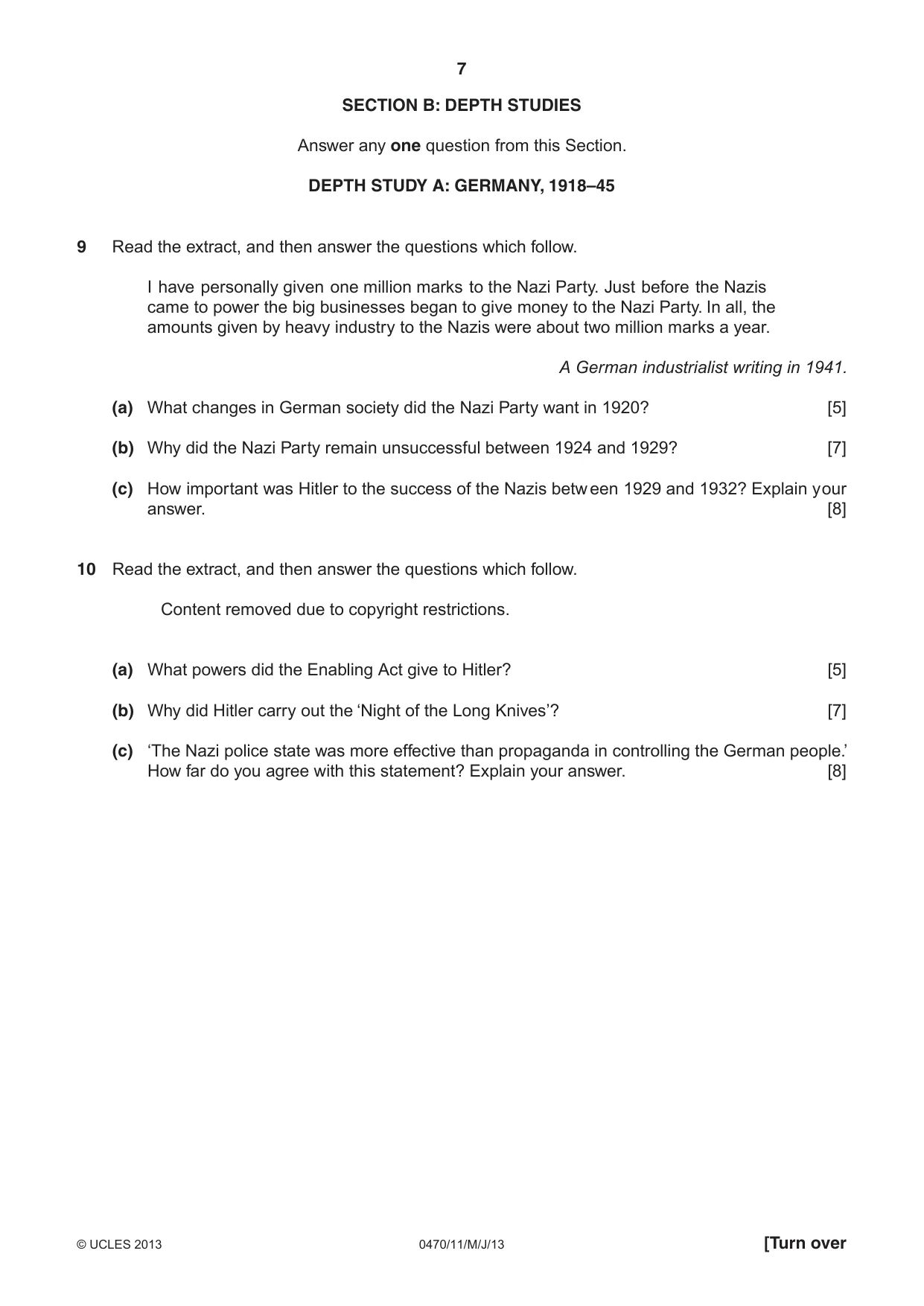 Cambridge IGCSE History 0470 2013 May/June Paper 1 · Variant 1 question paper, page 7 of 20
