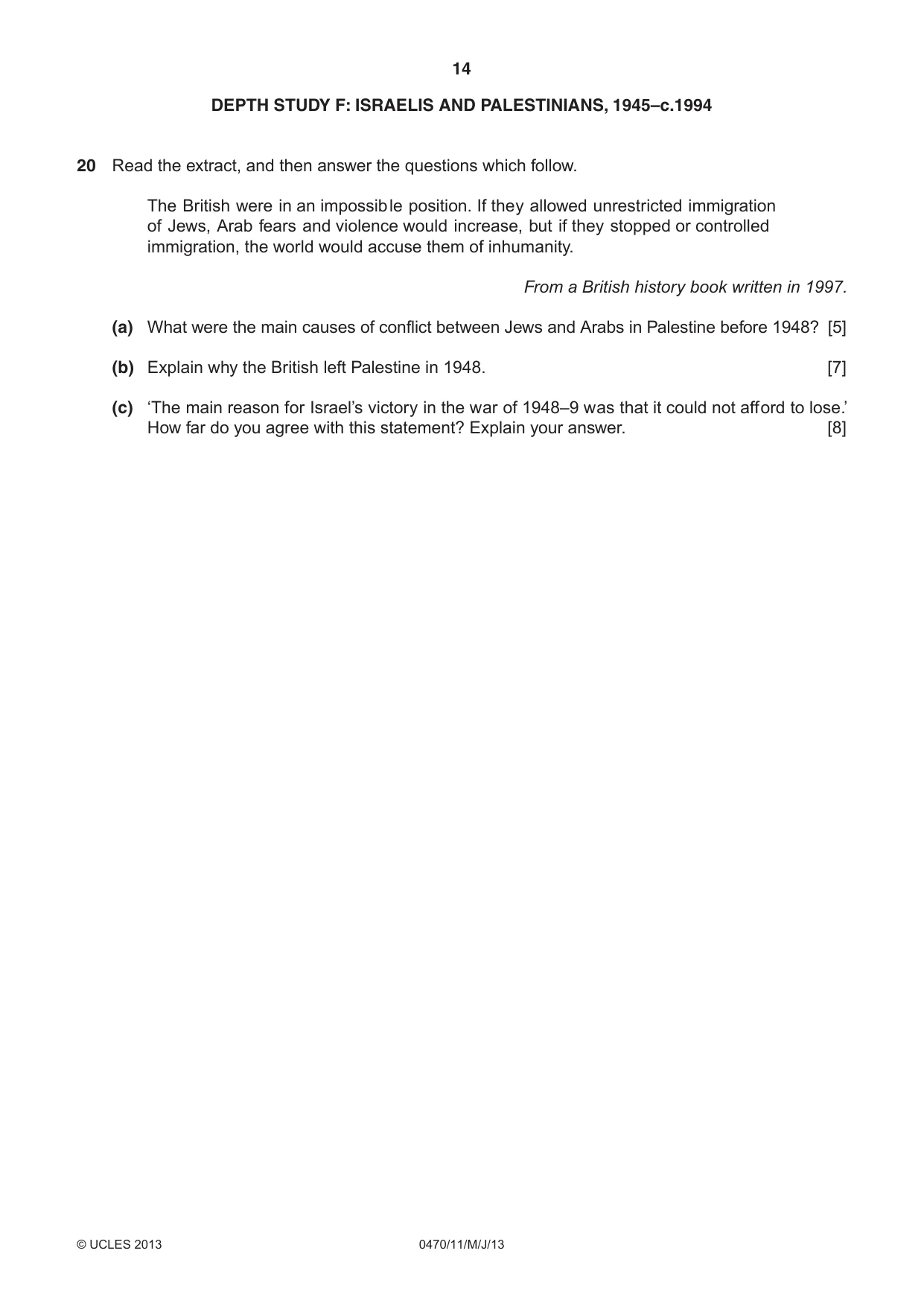 Cambridge IGCSE History 0470 2013 May/June Paper 1 · Variant 1 question paper, page 14 of 20