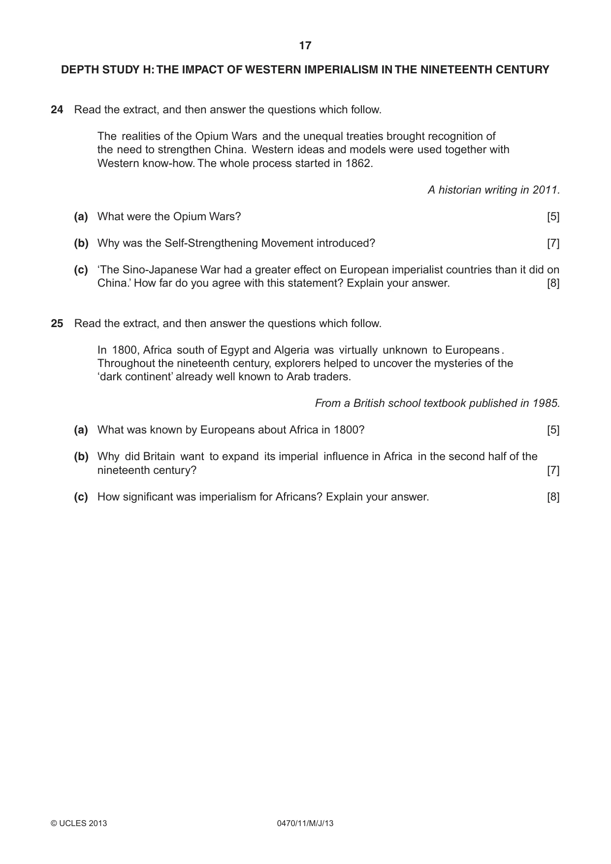 Cambridge IGCSE History 0470 2013 May/June Paper 1 · Variant 1 question paper, page 17 of 20