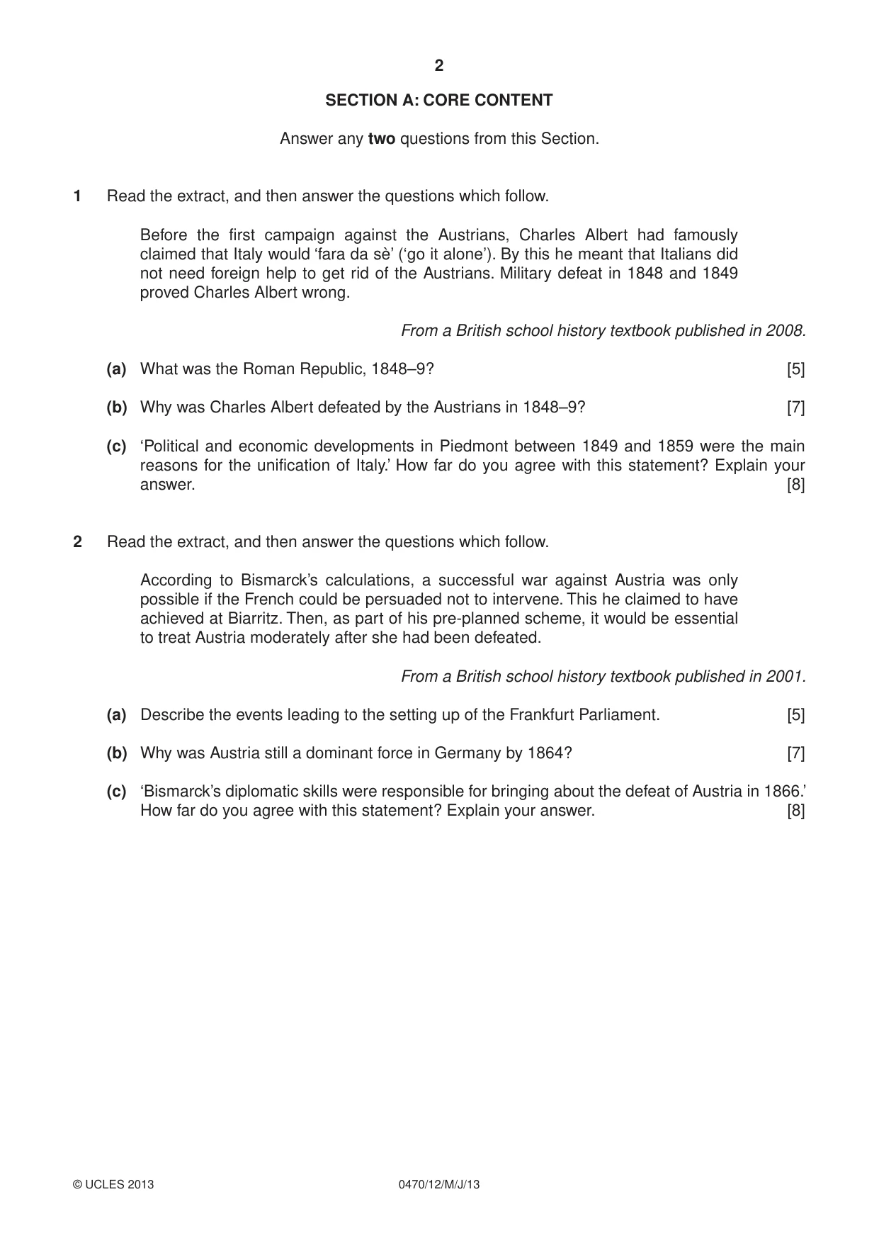Cambridge IGCSE History 0470 2013 May/June Paper 1 · Variant 2 question paper, page 2 of 16