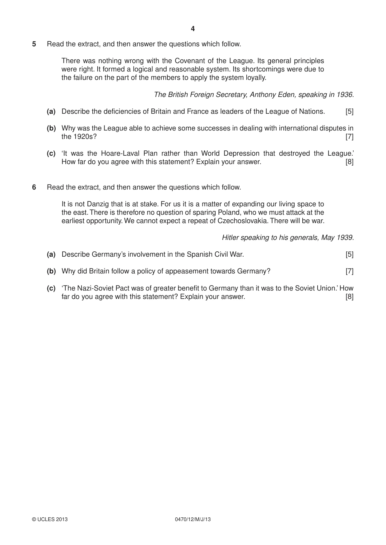Cambridge IGCSE History 0470 2013 May/June Paper 1 · Variant 2 question paper, page 4 of 16