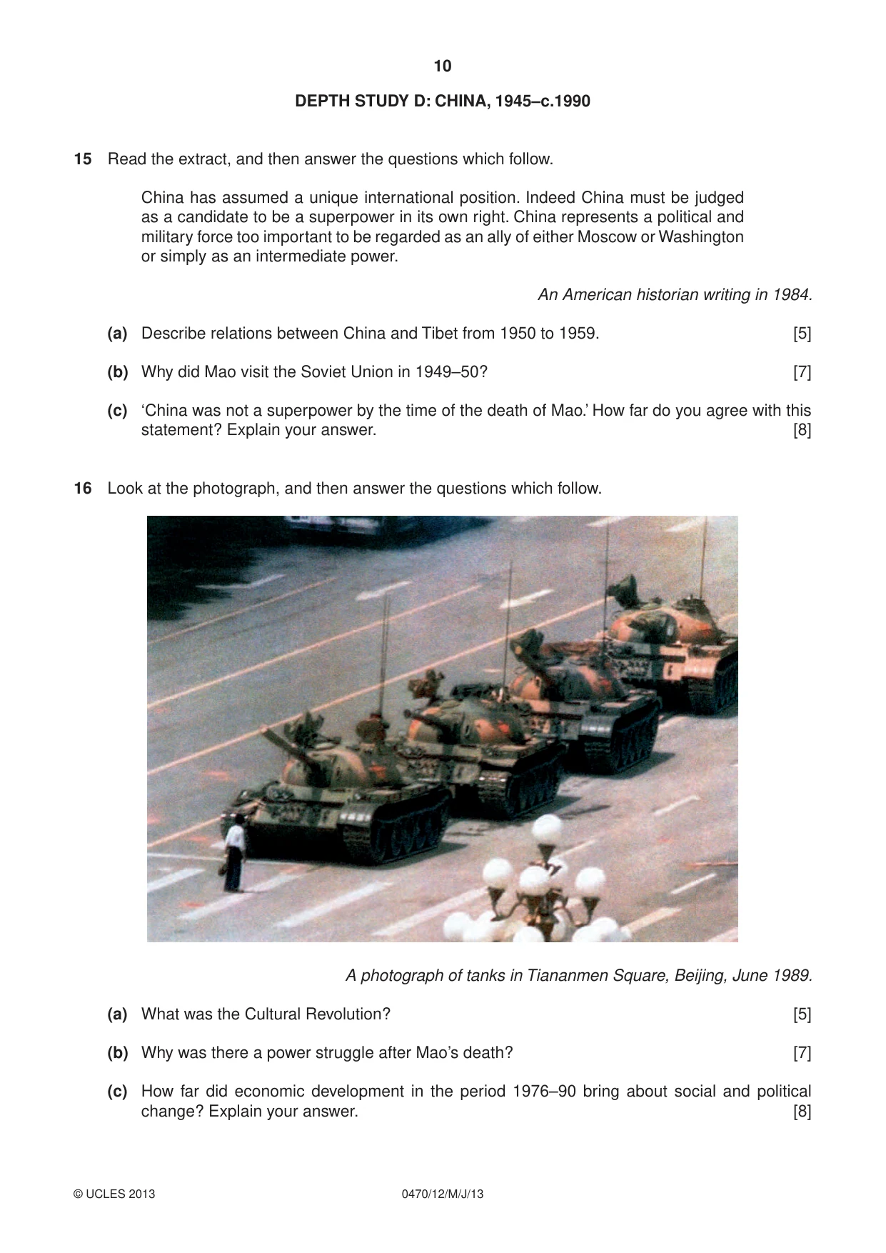 Cambridge IGCSE History 0470 2013 May/June Paper 1 · Variant 2 question paper, page 10 of 16