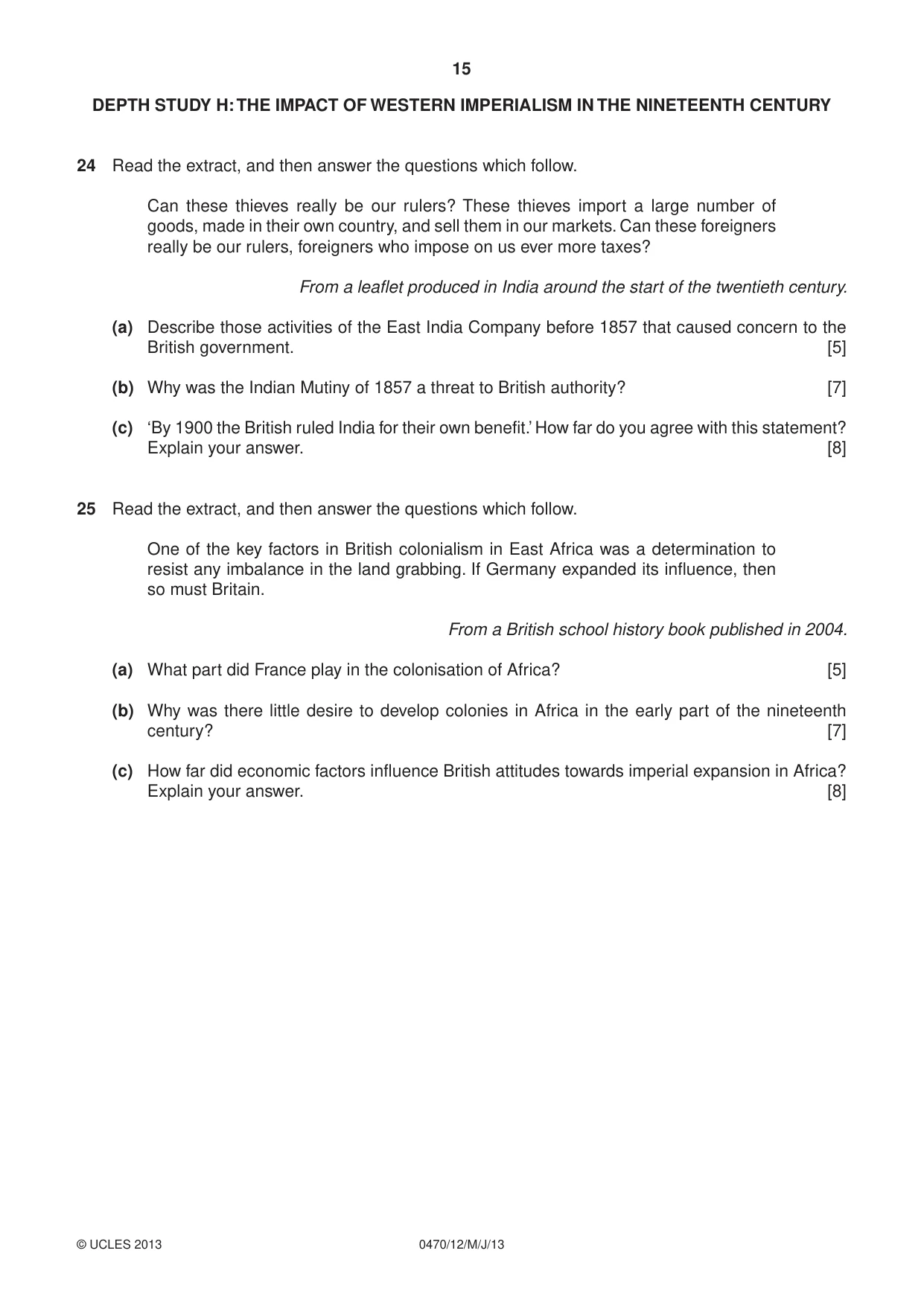 Cambridge IGCSE History 0470 2013 May/June Paper 1 · Variant 2 question paper, page 15 of 16