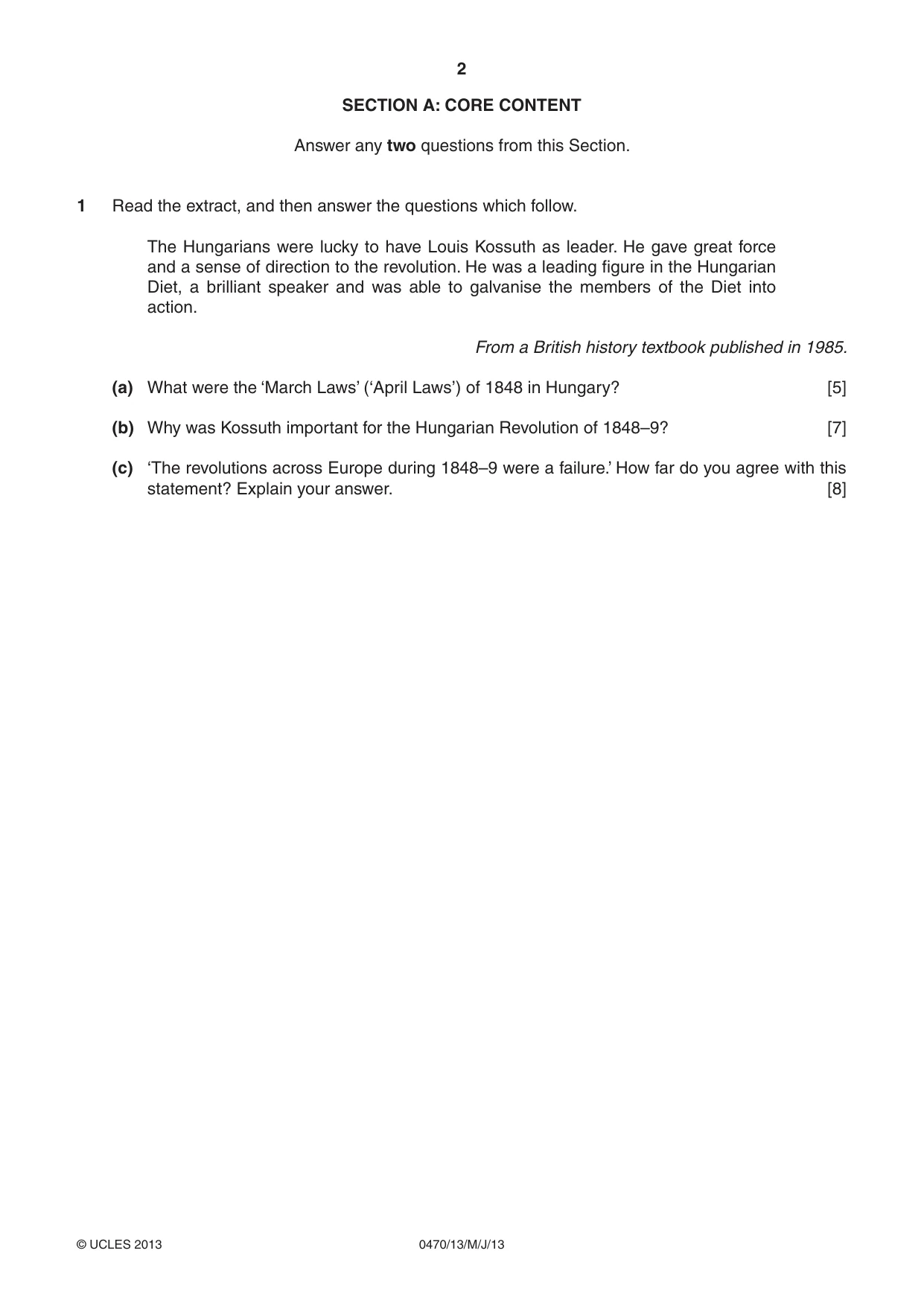 Cambridge IGCSE History 0470 2013 May/June Paper 1 · Variant 3 question paper, page 2 of 20