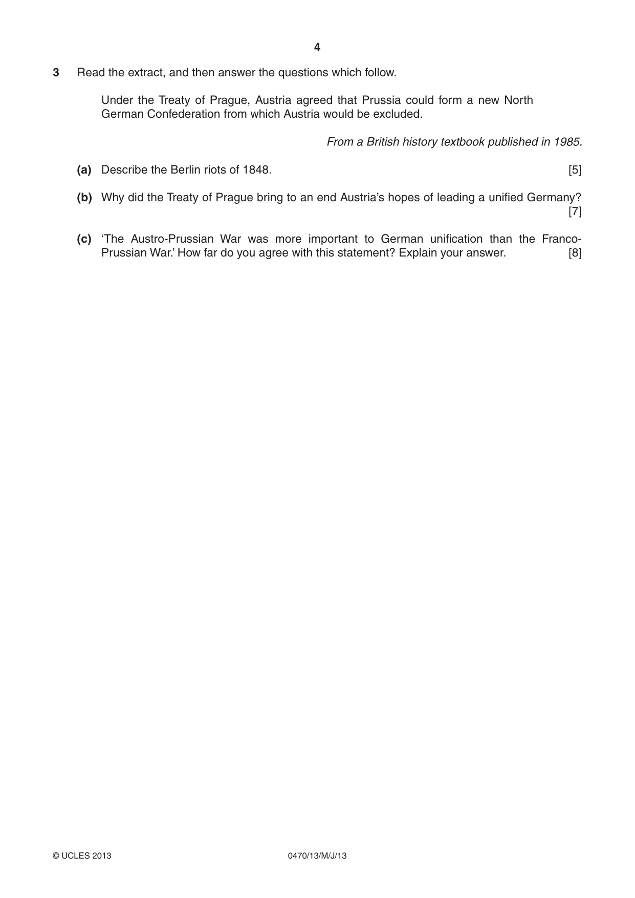 Cambridge IGCSE History 0470 2013 May/June Paper 1 · Variant 3 question paper, page 4 of 20