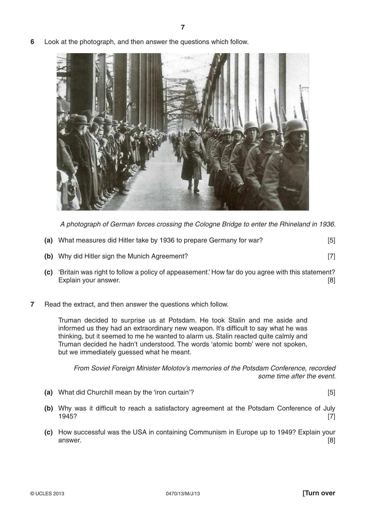 Cambridge IGCSE History 0470 2013 May/June Paper 1 · Variant 3 question paper, page 7 of 20
