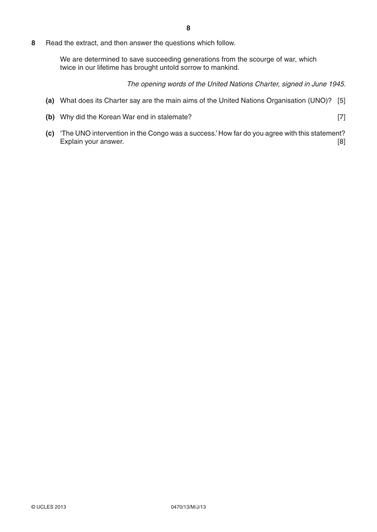 Cambridge IGCSE History 0470 2013 May/June Paper 1 · Variant 3 question paper, page 8 of 20