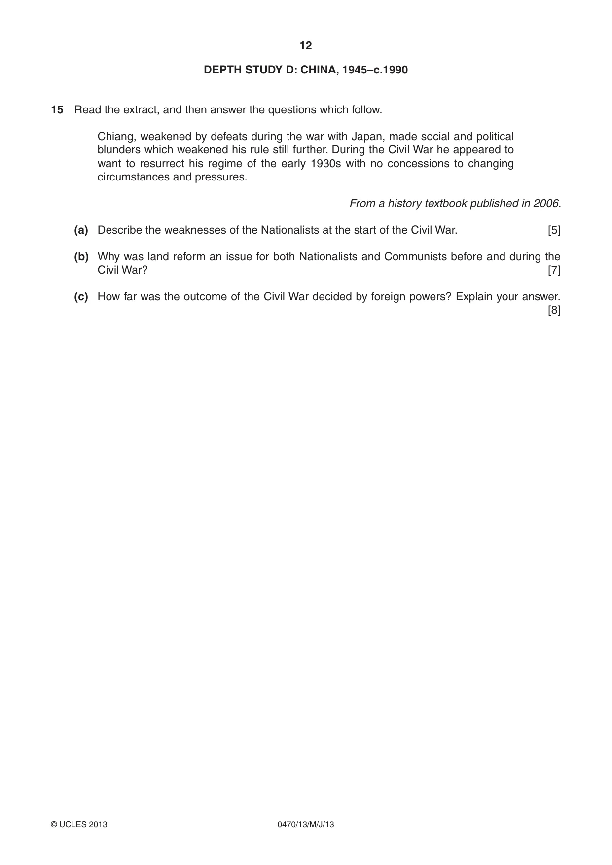 Cambridge IGCSE History 0470 2013 May/June Paper 1 · Variant 3 question paper, page 12 of 20