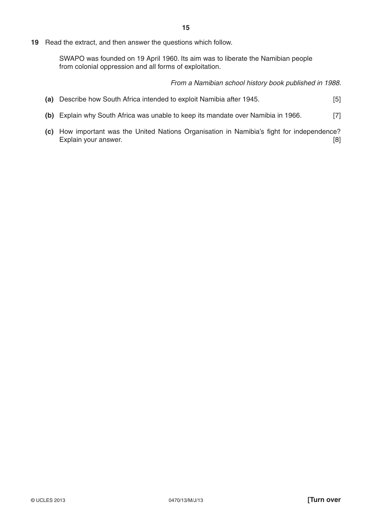 Cambridge IGCSE History 0470 2013 May/June Paper 1 · Variant 3 question paper, page 15 of 20