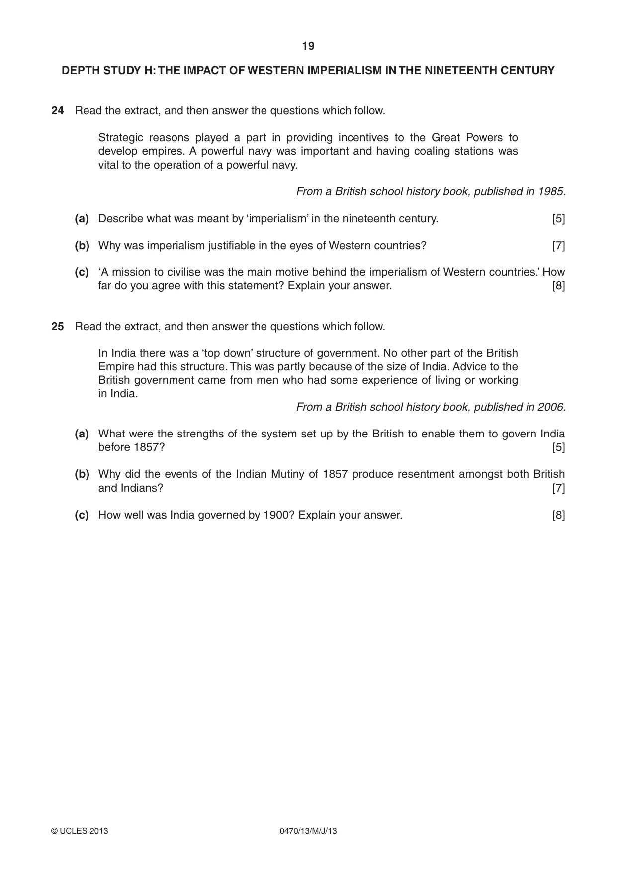 Cambridge IGCSE History 0470 2013 May/June Paper 1 · Variant 3 question paper, page 19 of 20