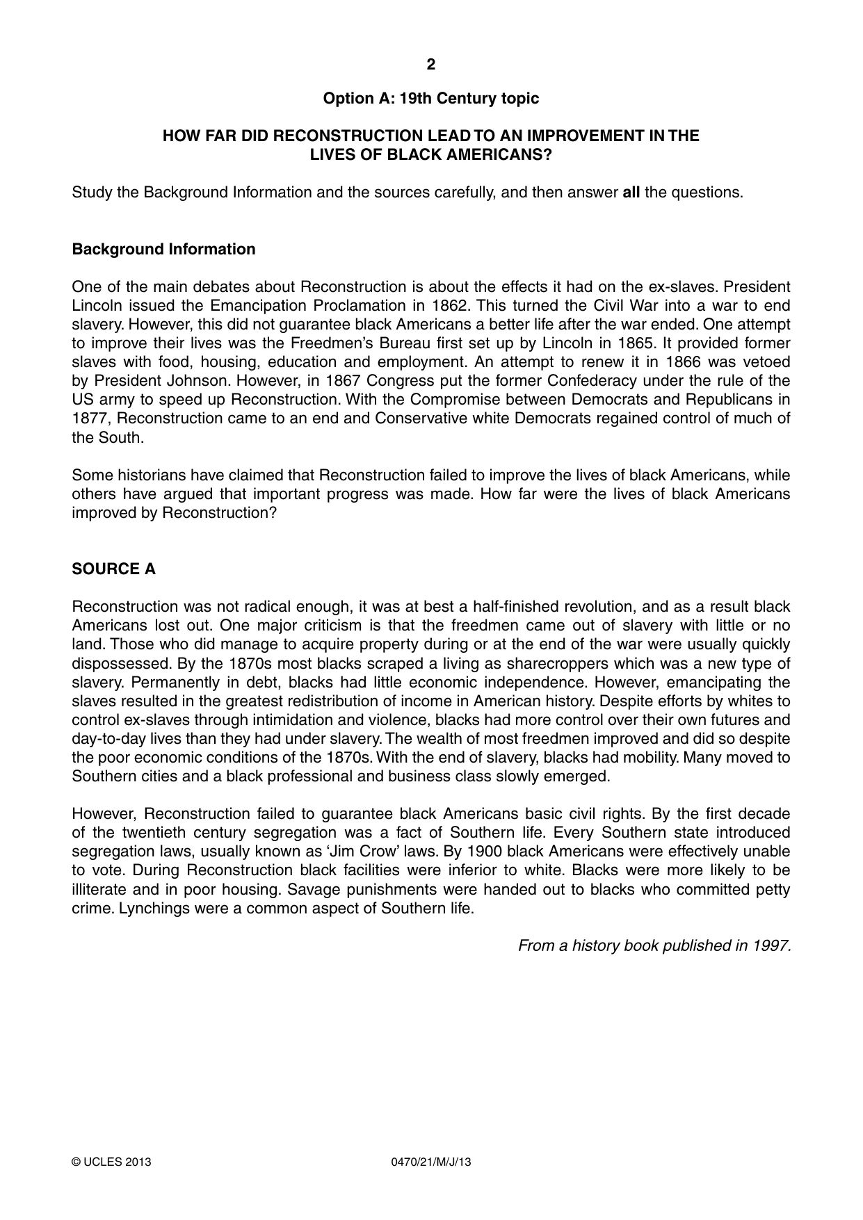 Cambridge IGCSE History 0470 2013 May/June Paper 2 · Variant 1 question paper, page 2 of 16