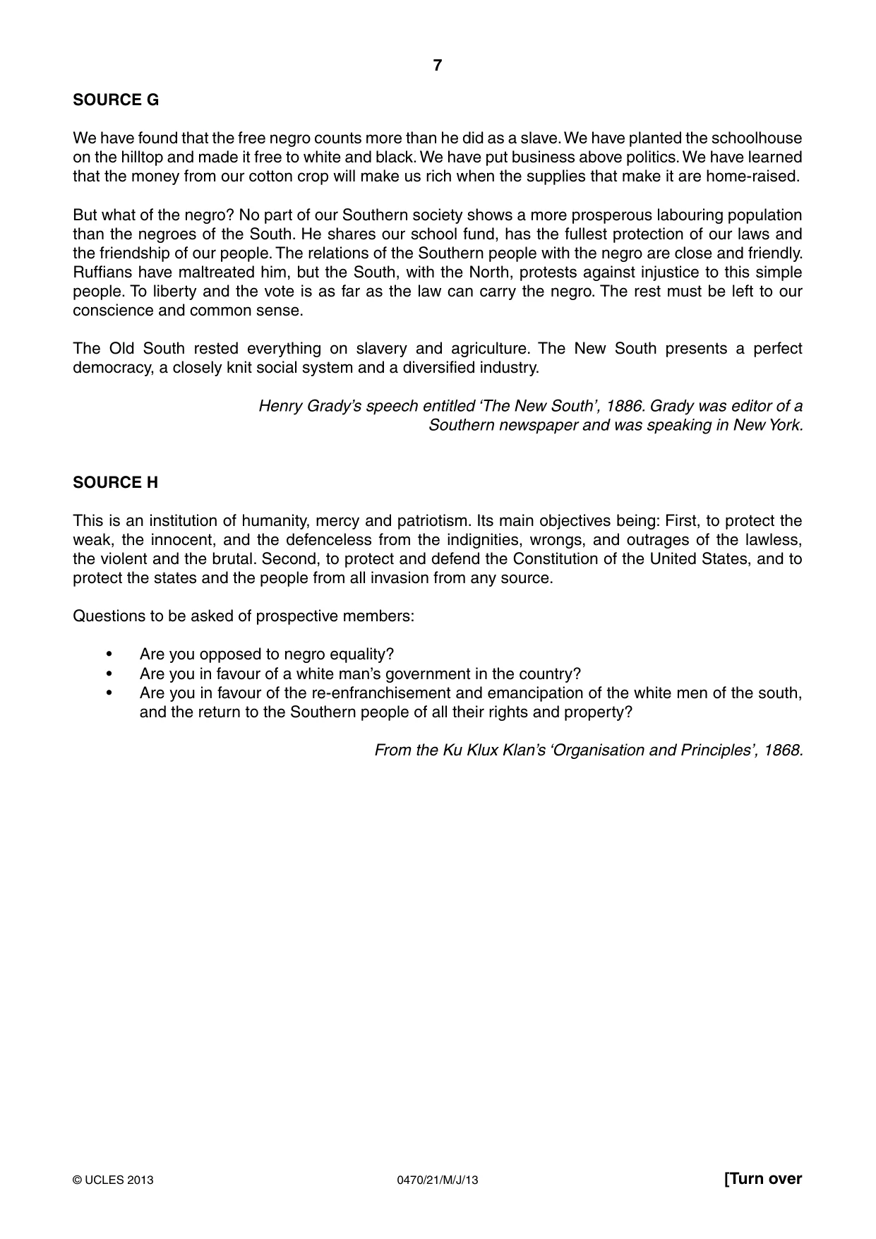 Cambridge IGCSE History 0470 2013 May/June Paper 2 · Variant 1 question paper, page 7 of 16