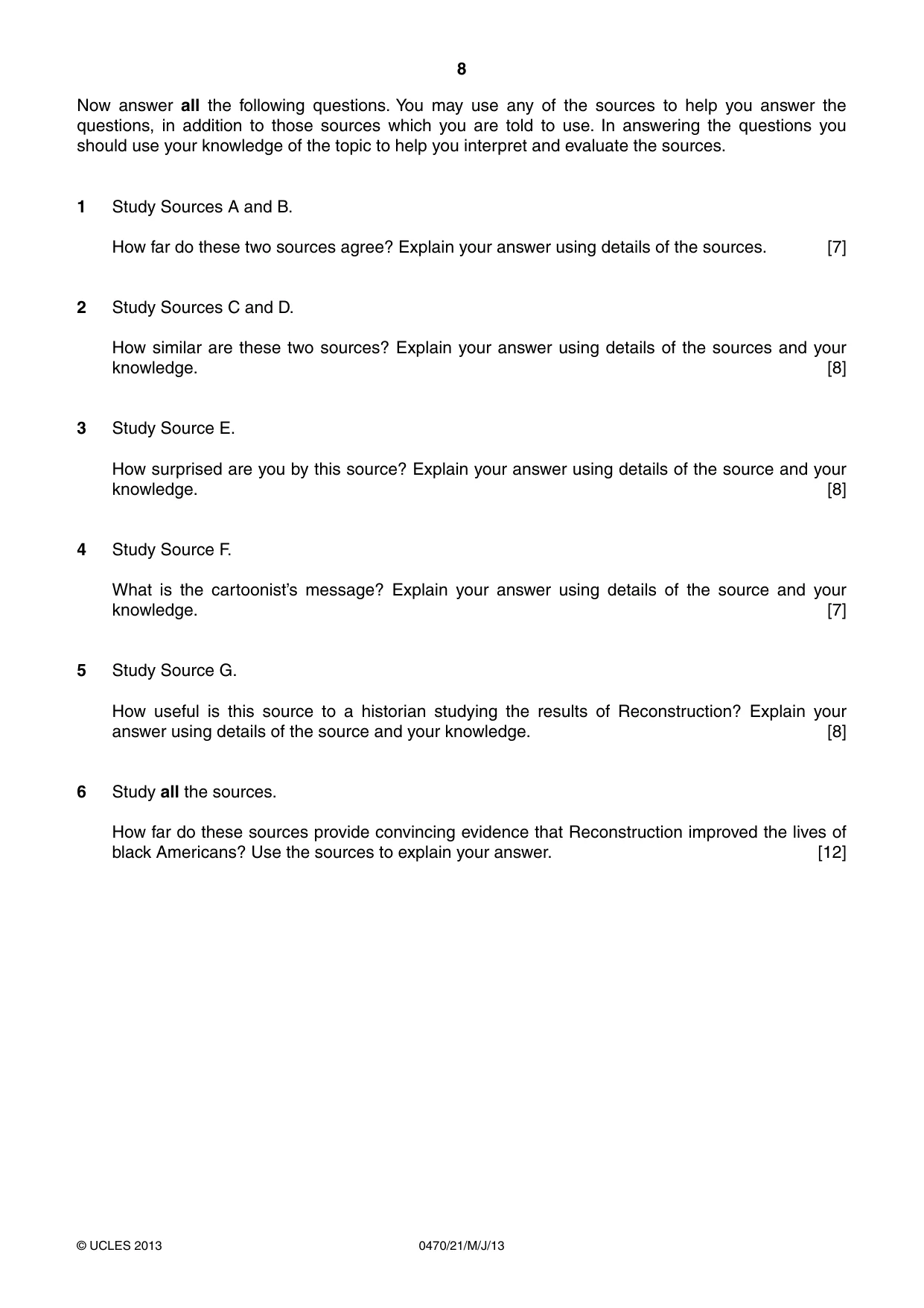 Cambridge IGCSE History 0470 2013 May/June Paper 2 · Variant 1 question paper, page 8 of 16