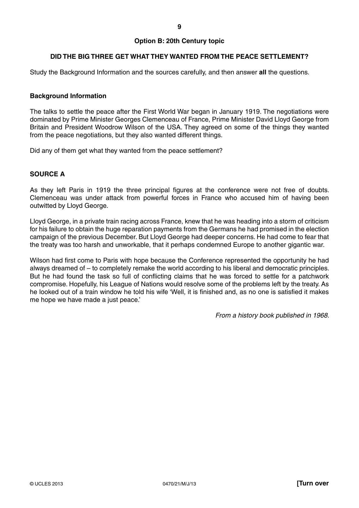 Cambridge IGCSE History 0470 2013 May/June Paper 2 · Variant 1 question paper, page 9 of 16