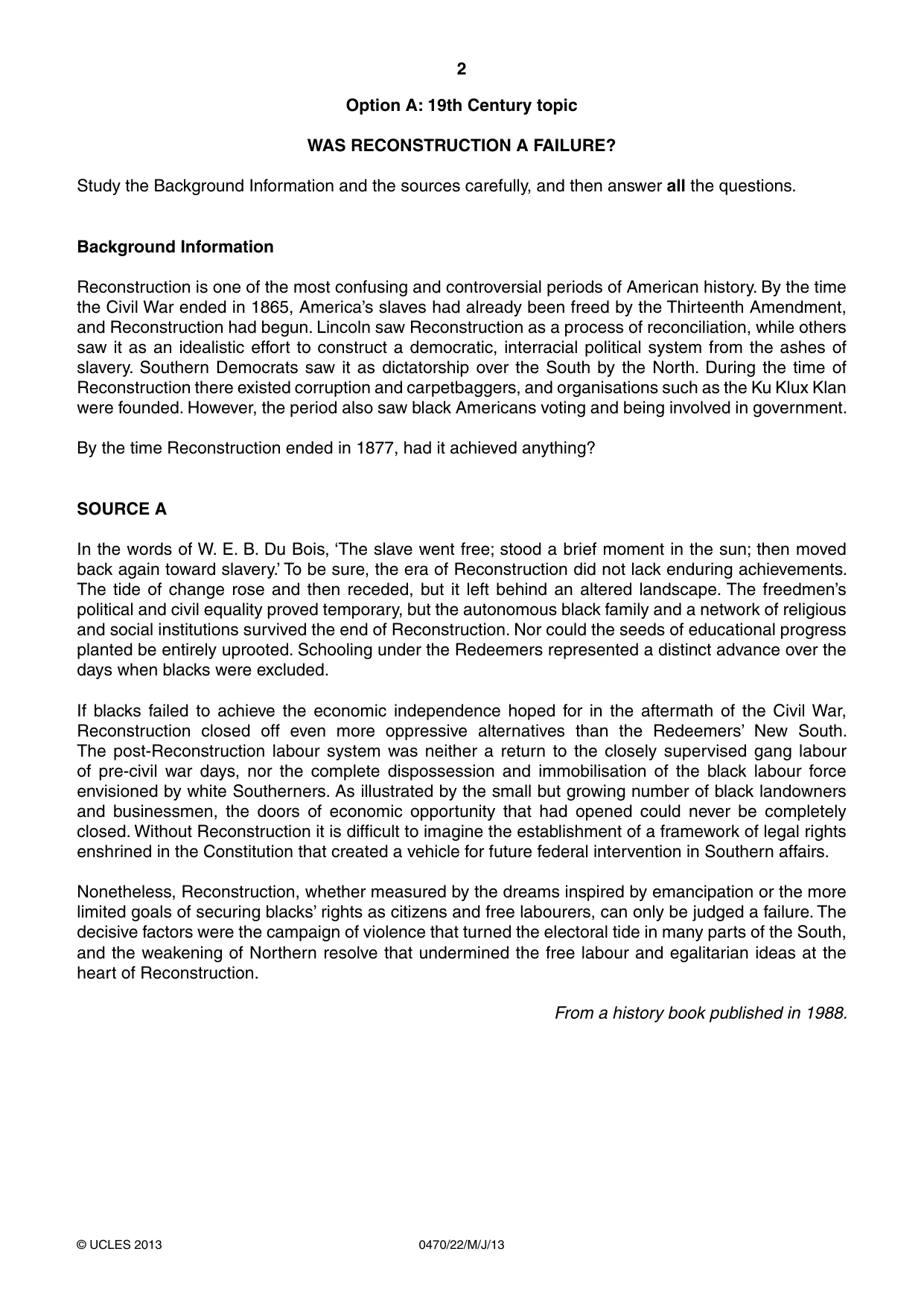 Cambridge IGCSE History 0470 2013 May/June Paper 2 · Variant 2 question paper, page 2 of 12