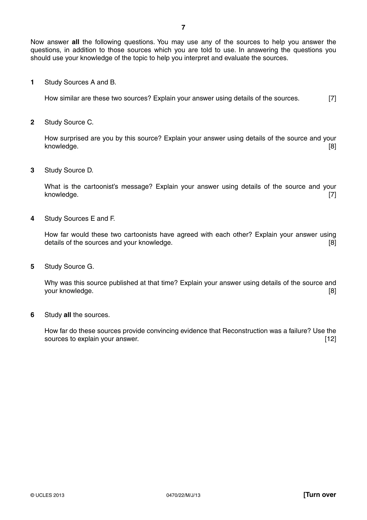 Cambridge IGCSE History 0470 2013 May/June Paper 2 · Variant 2 question paper, page 7 of 12