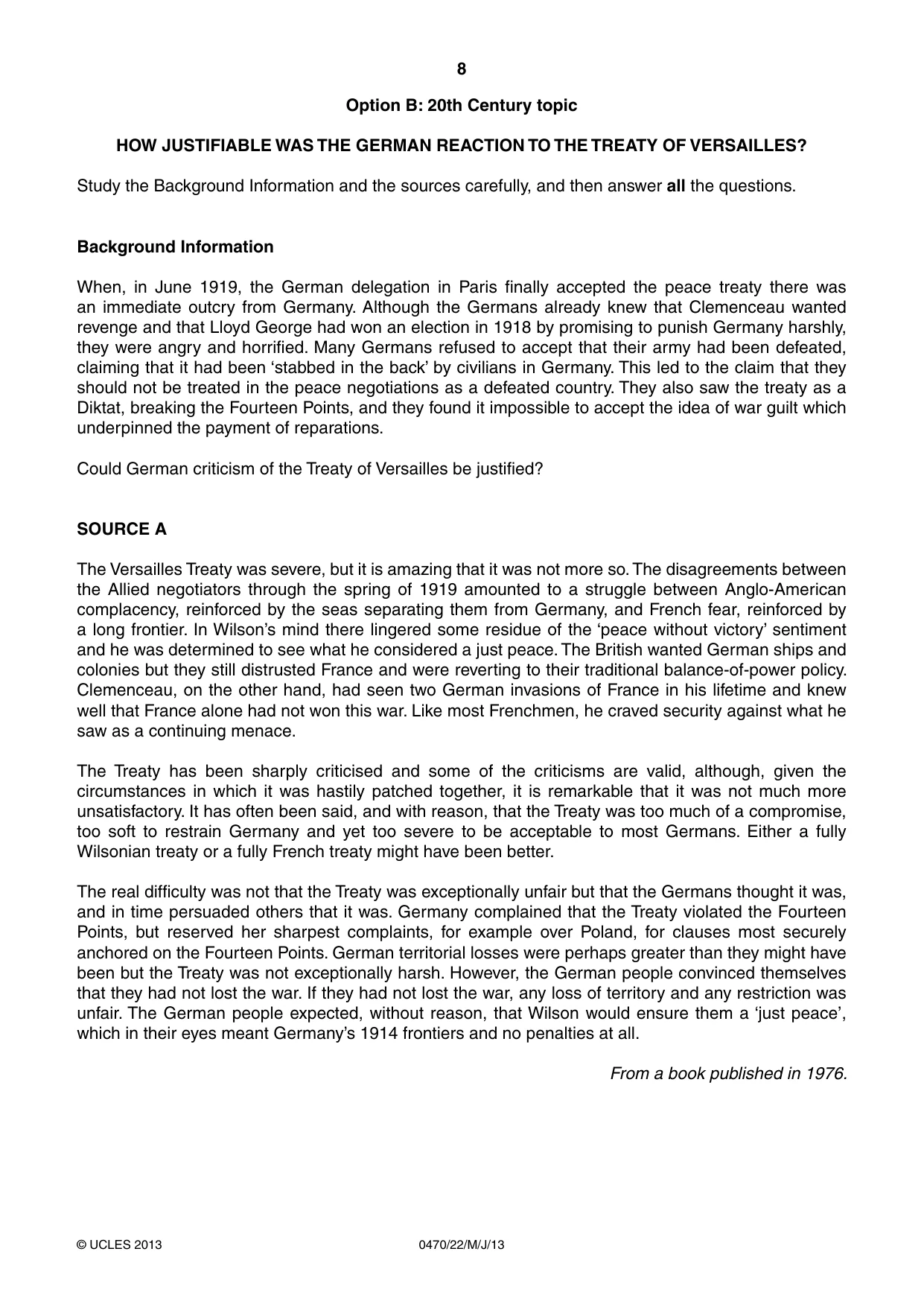 Cambridge IGCSE History 0470 2013 May/June Paper 2 · Variant 2 question paper, page 8 of 12