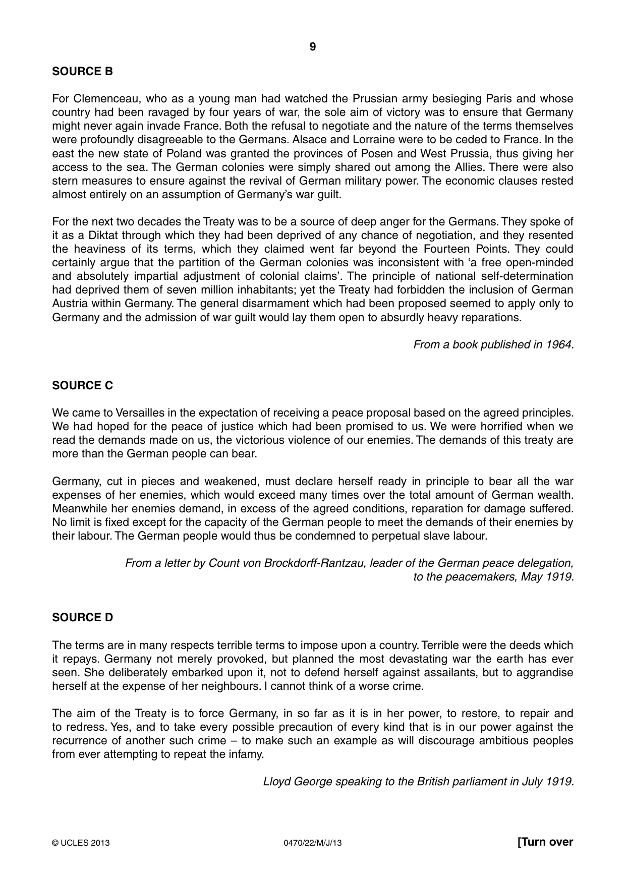 Cambridge IGCSE History 0470 2013 May/June Paper 2 · Variant 2 question paper, page 9 of 12