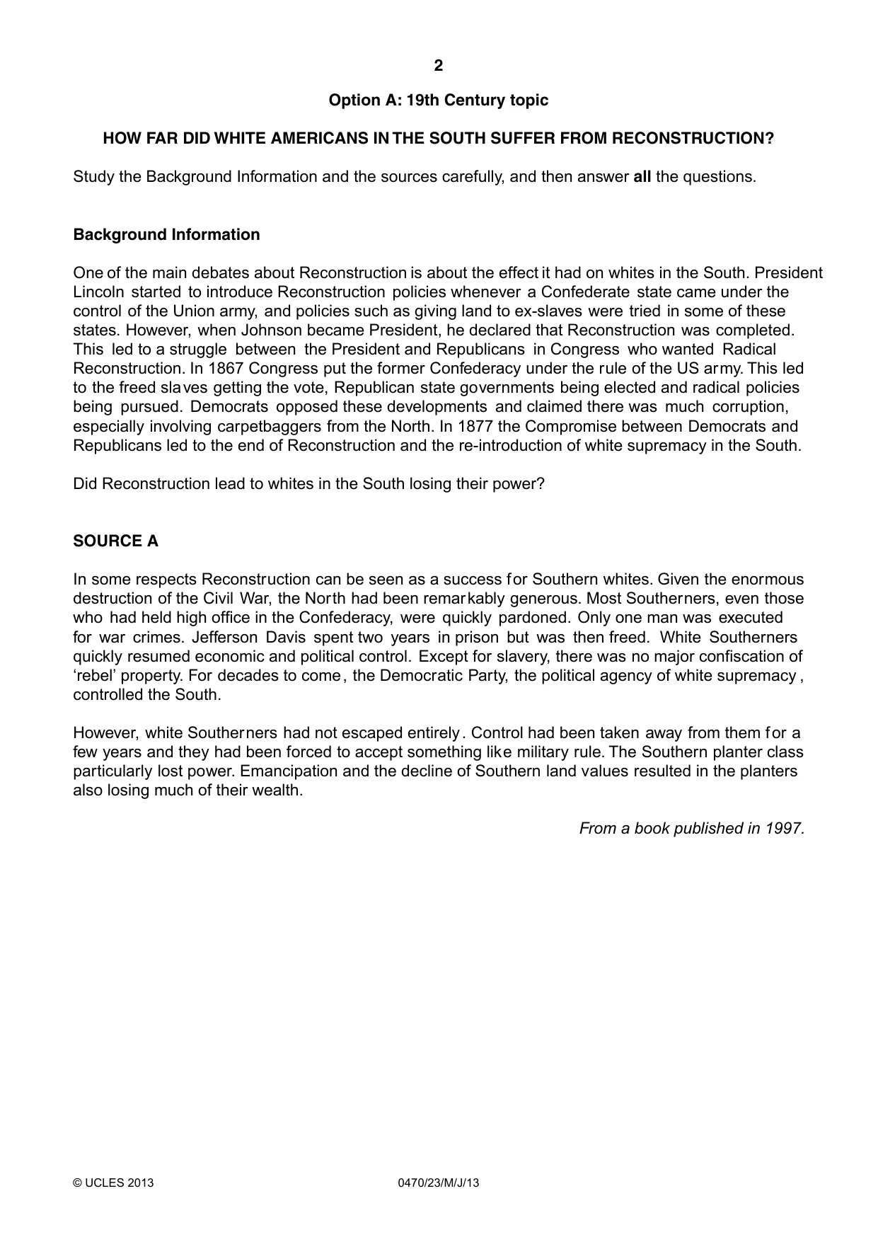 Cambridge IGCSE History 0470 2013 May/June Paper 2 · Variant 3 question paper, page 2 of 16