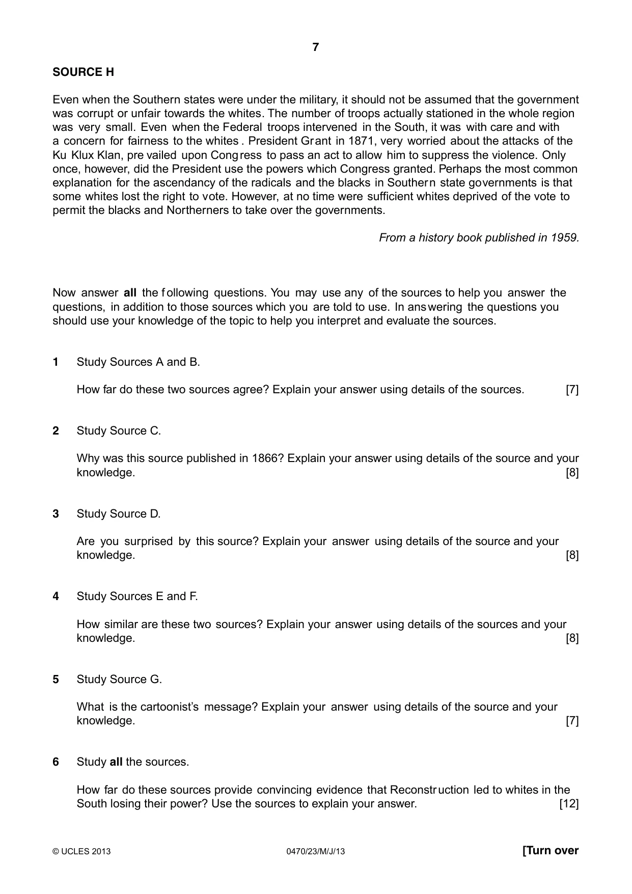 Cambridge IGCSE History 0470 2013 May/June Paper 2 · Variant 3 question paper, page 7 of 16