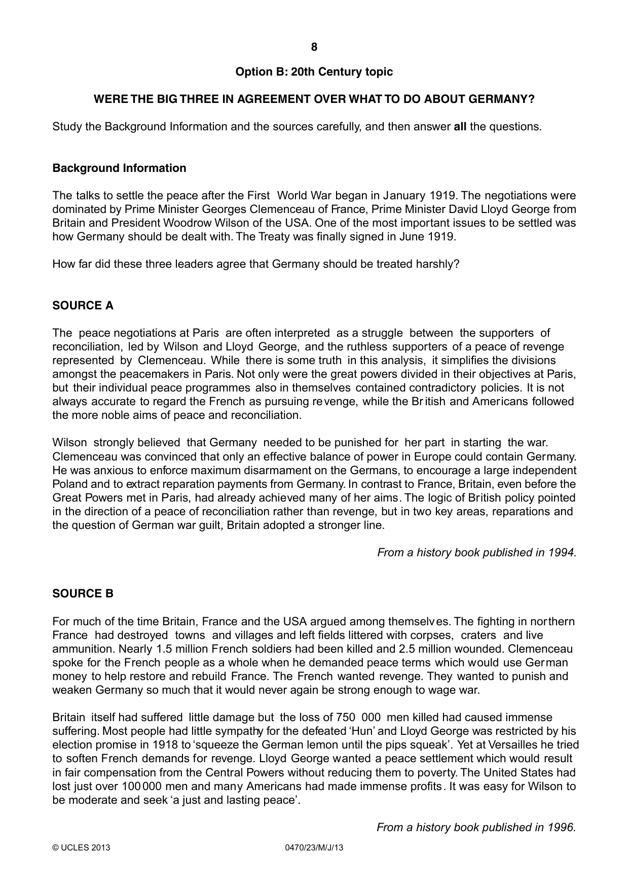 Cambridge IGCSE History 0470 2013 May/June Paper 2 · Variant 3 question paper, page 8 of 16