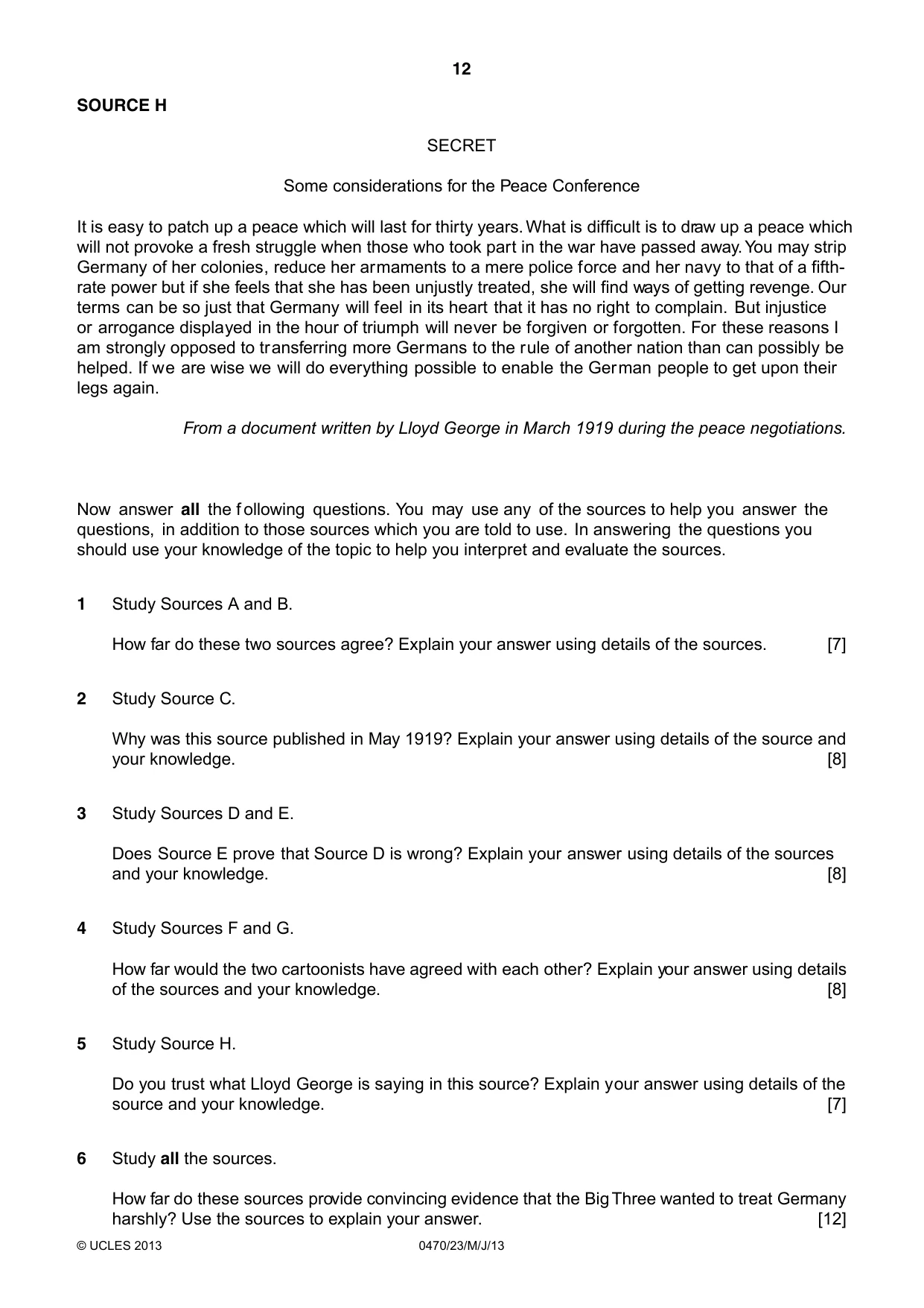 Cambridge IGCSE History 0470 2013 May/June Paper 2 · Variant 3 question paper, page 12 of 16