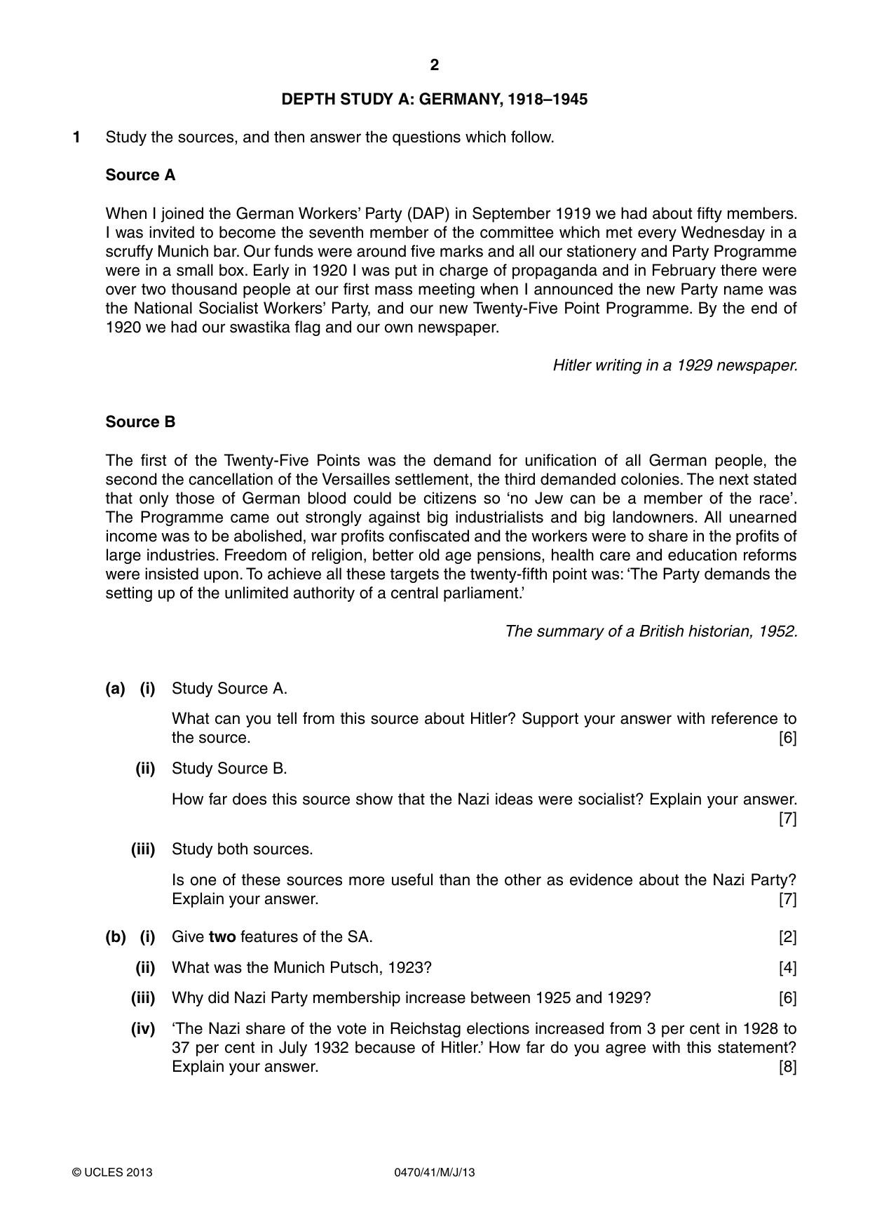 Cambridge IGCSE History 0470 2013 May/June Paper 4 · Variant 1 question paper, page 2 of 12