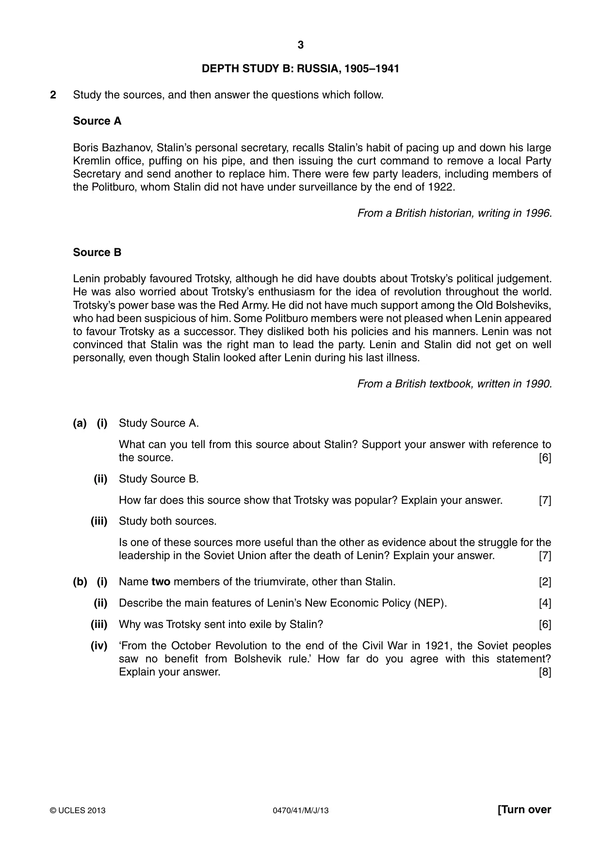 Cambridge IGCSE History 0470 2013 May/June Paper 4 · Variant 1 question paper, page 3 of 12