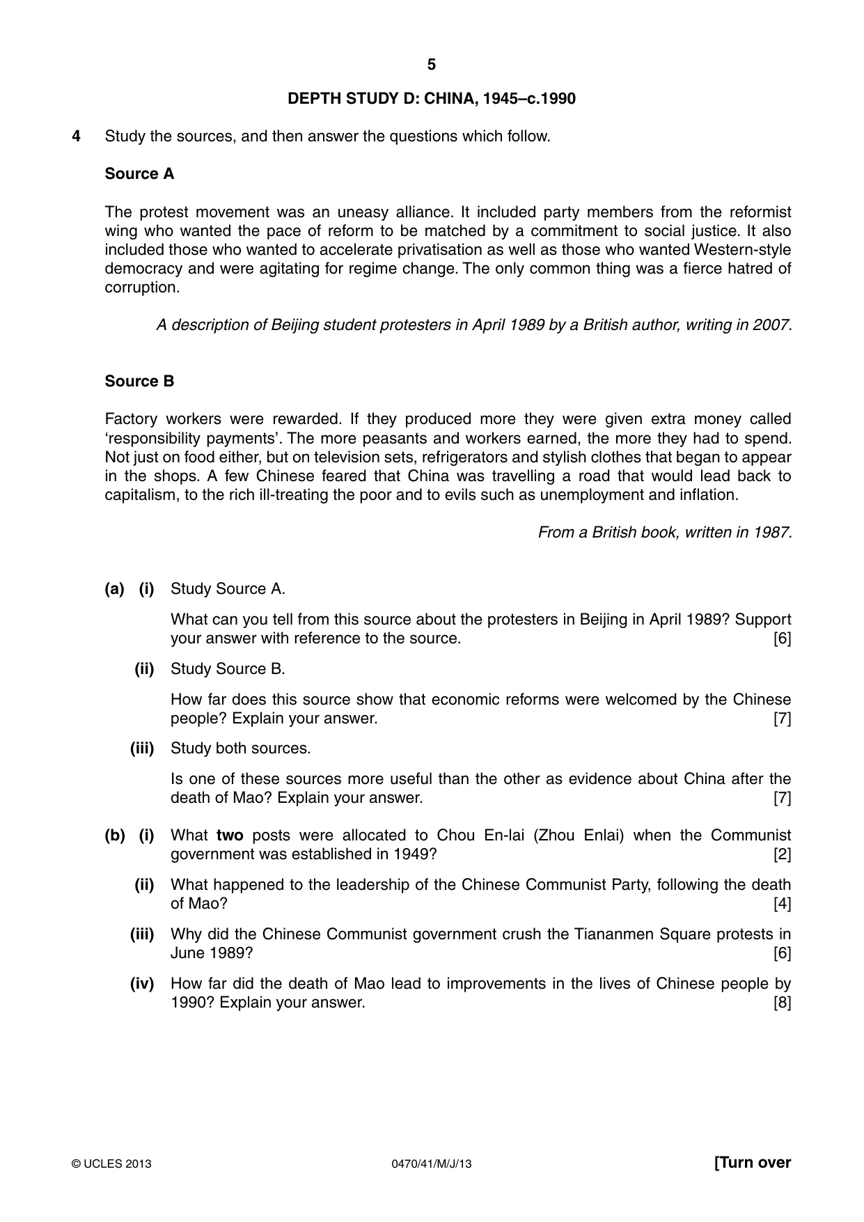 Cambridge IGCSE History 0470 2013 May/June Paper 4 · Variant 1 question paper, page 5 of 12