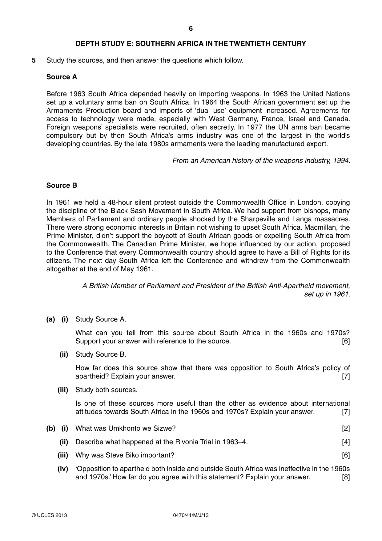 Cambridge IGCSE History 0470 2013 May/June Paper 4 · Variant 1 question paper, page 6 of 12