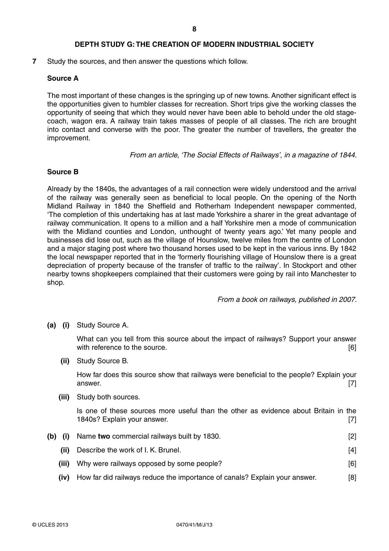 Cambridge IGCSE History 0470 2013 May/June Paper 4 · Variant 1 question paper, page 8 of 12