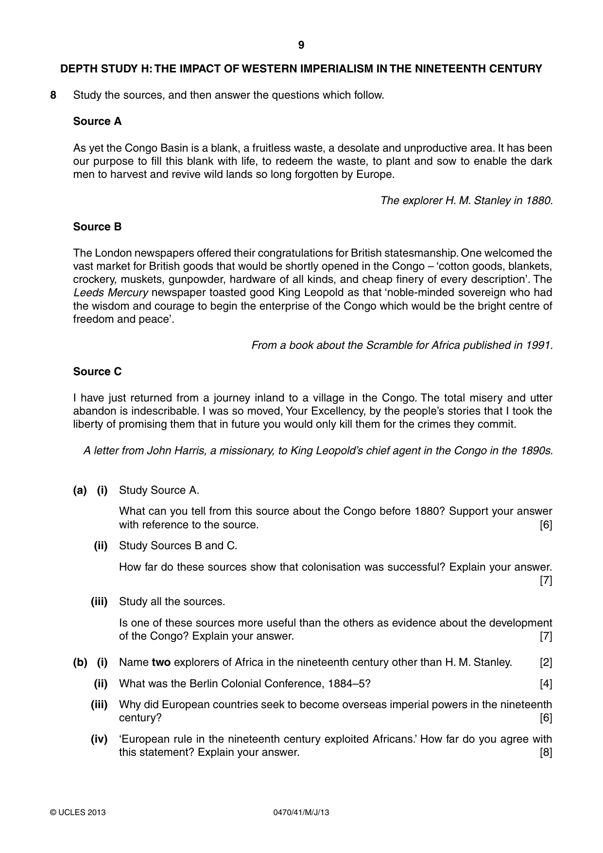 Cambridge IGCSE History 0470 2013 May/June Paper 4 · Variant 1 question paper, page 9 of 12