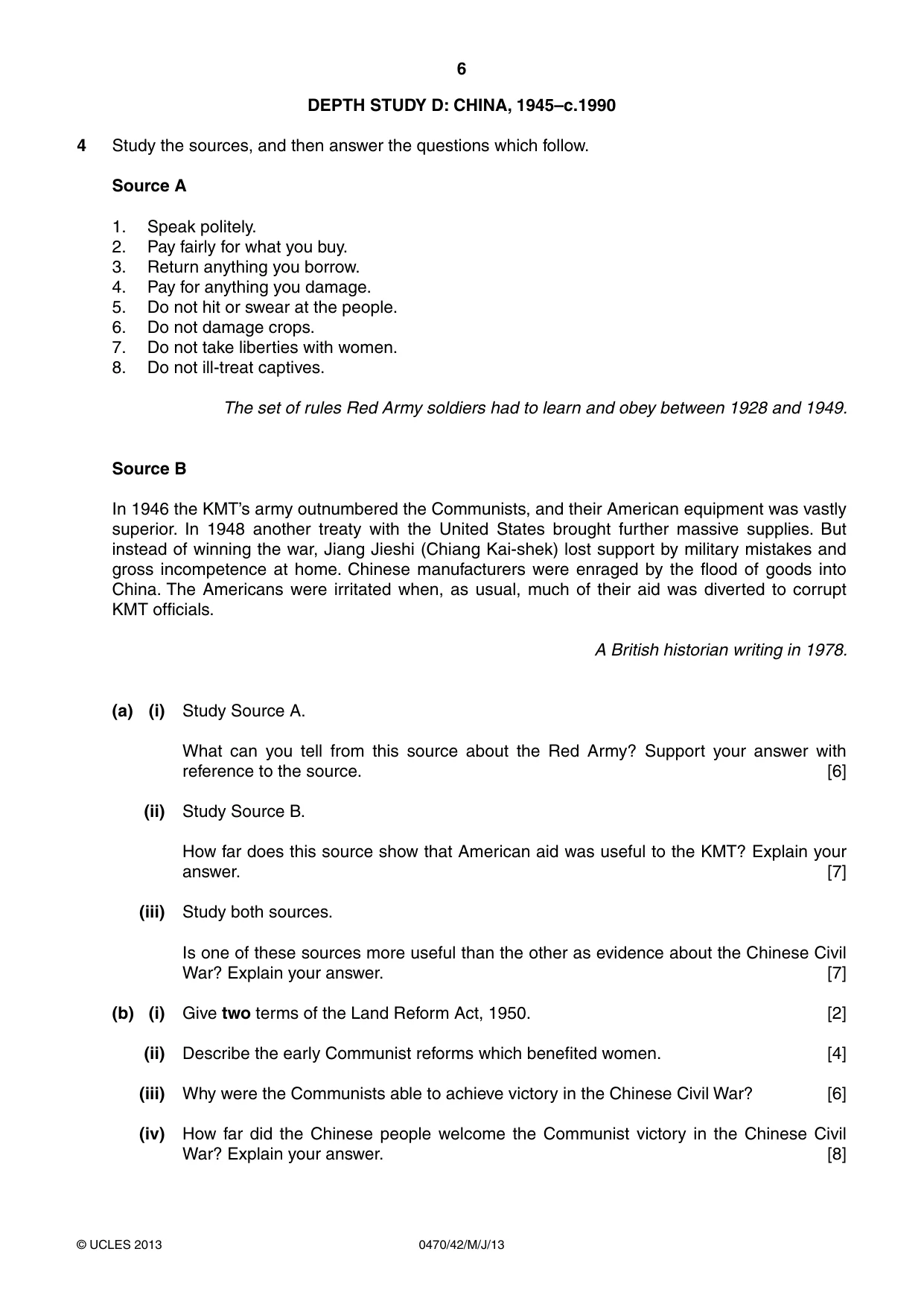 Cambridge IGCSE History 0470 2013 May/June Paper 4 · Variant 2 question paper, page 6 of 12
